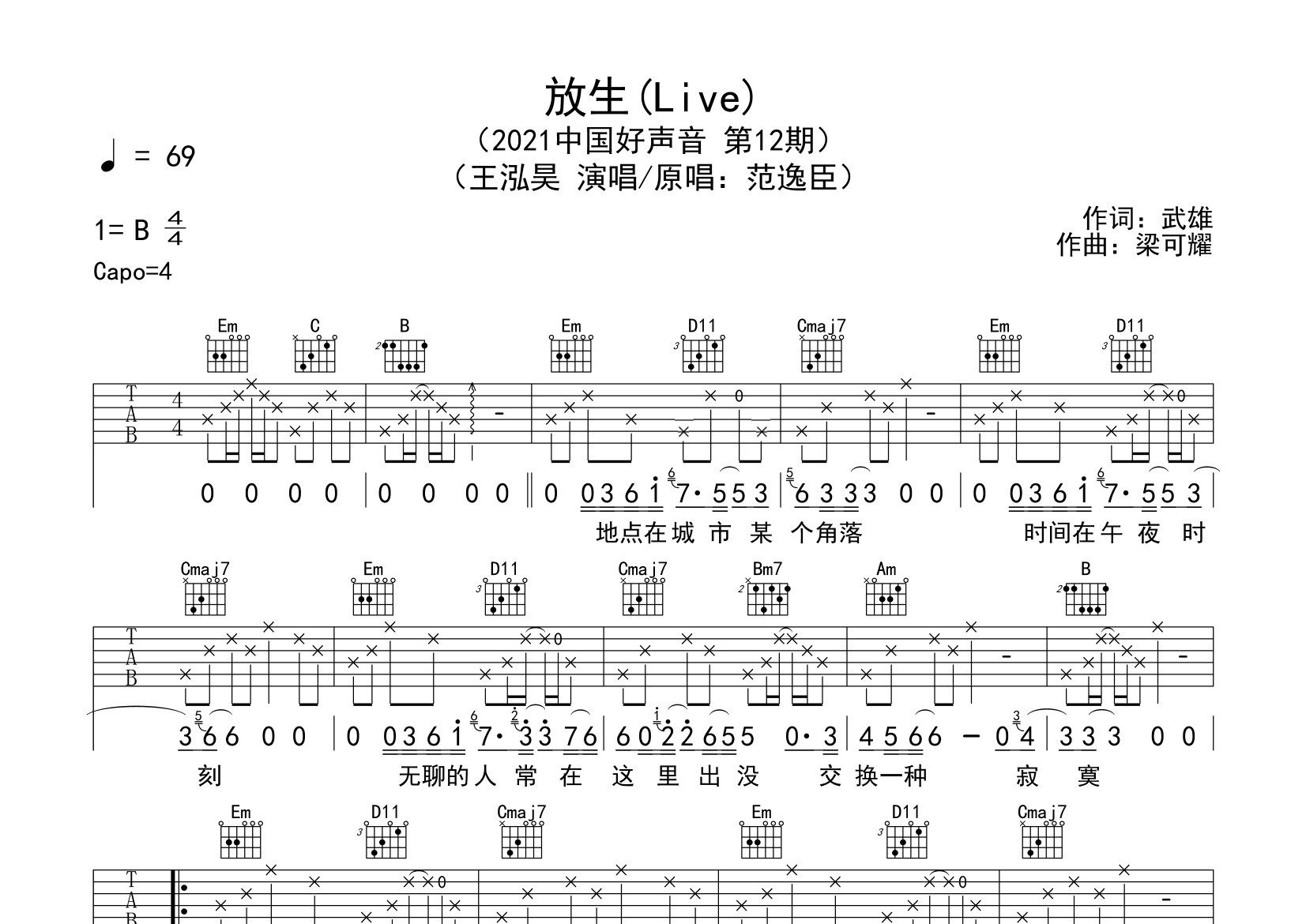 放生吉他谱预览图
