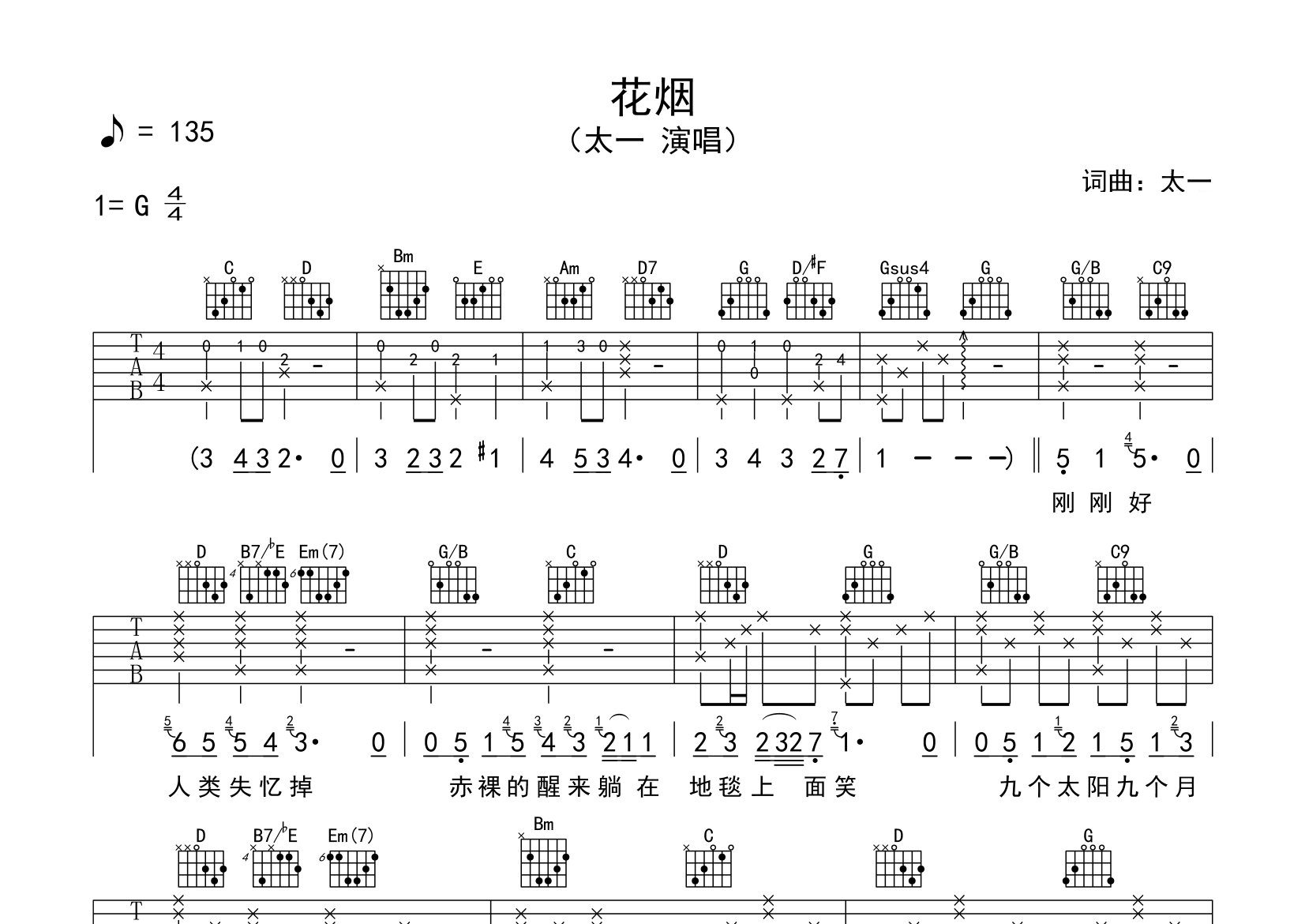花烟吉他谱预览图