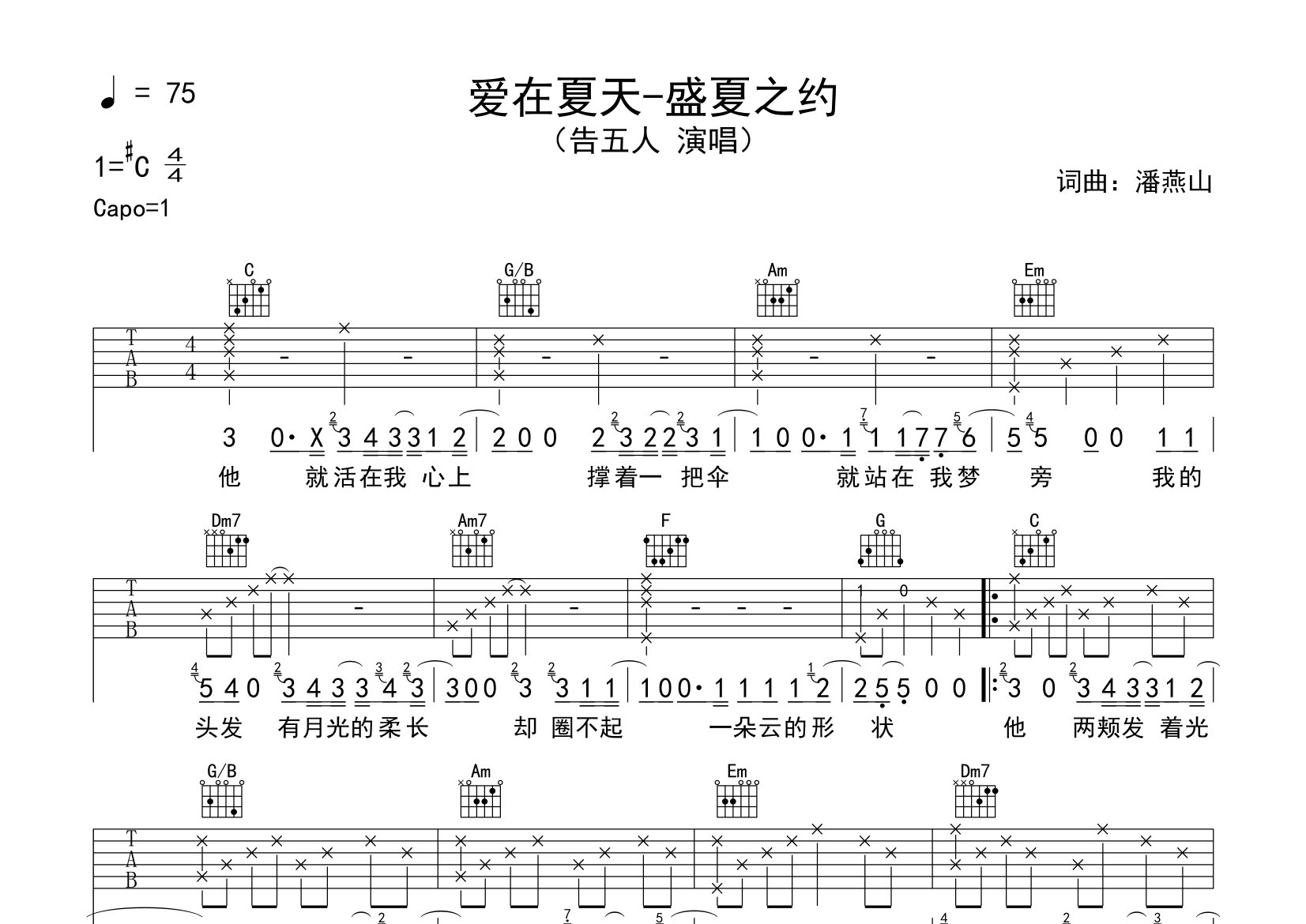 爱在夏天吉他谱预览图