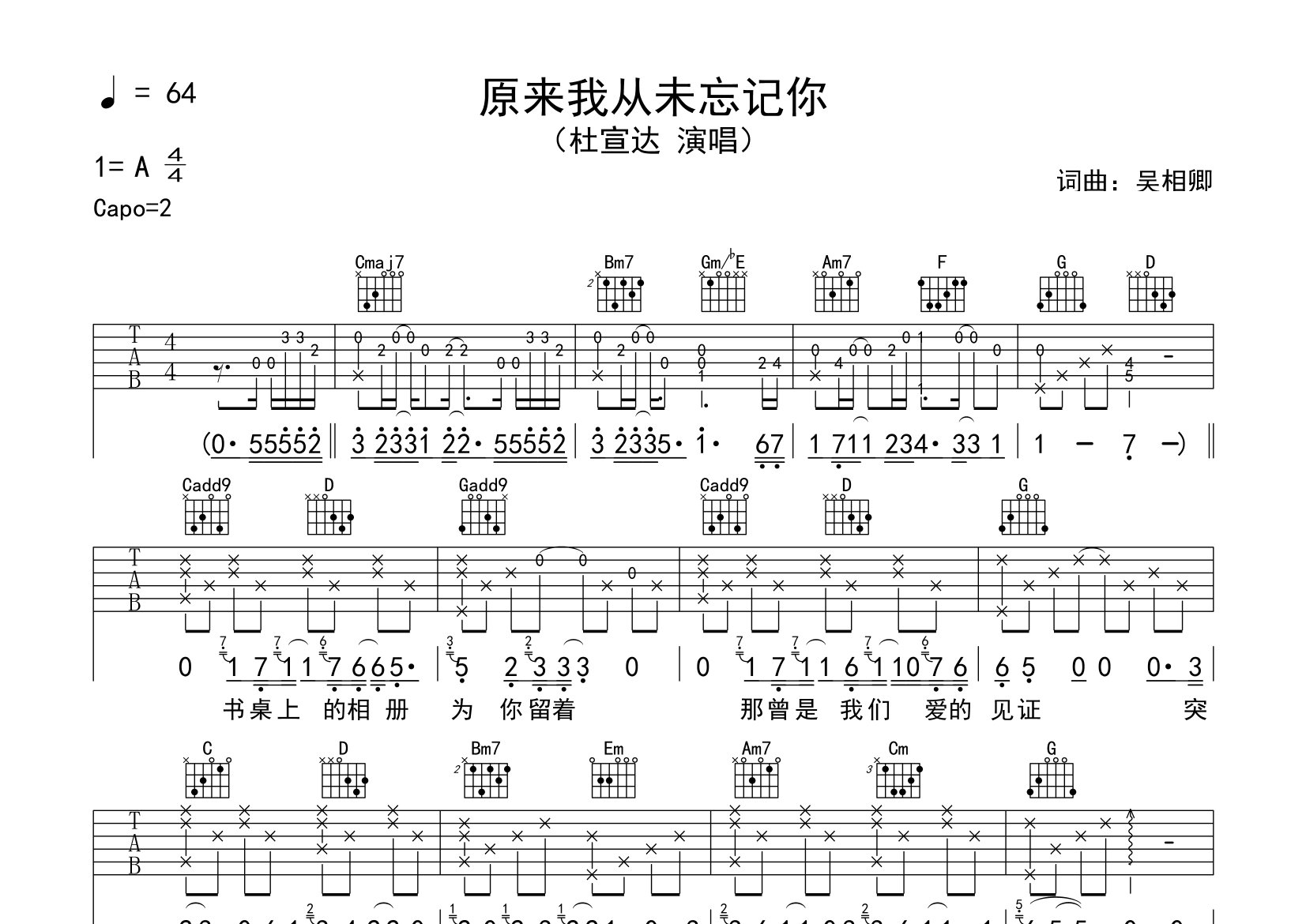 原来我从未忘记你吉他谱预览图
