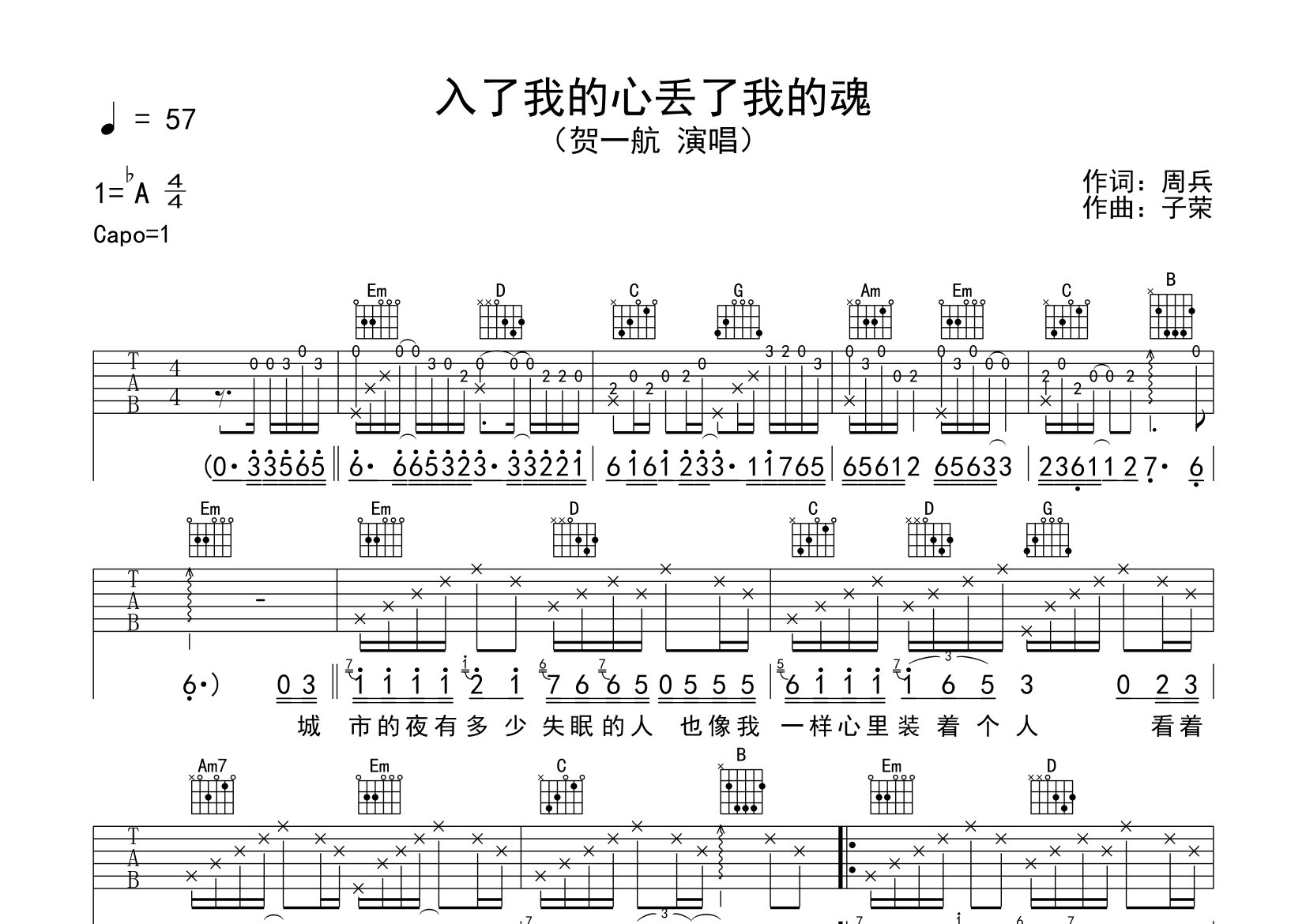 入了我的心丢了我的魂吉他谱预览图