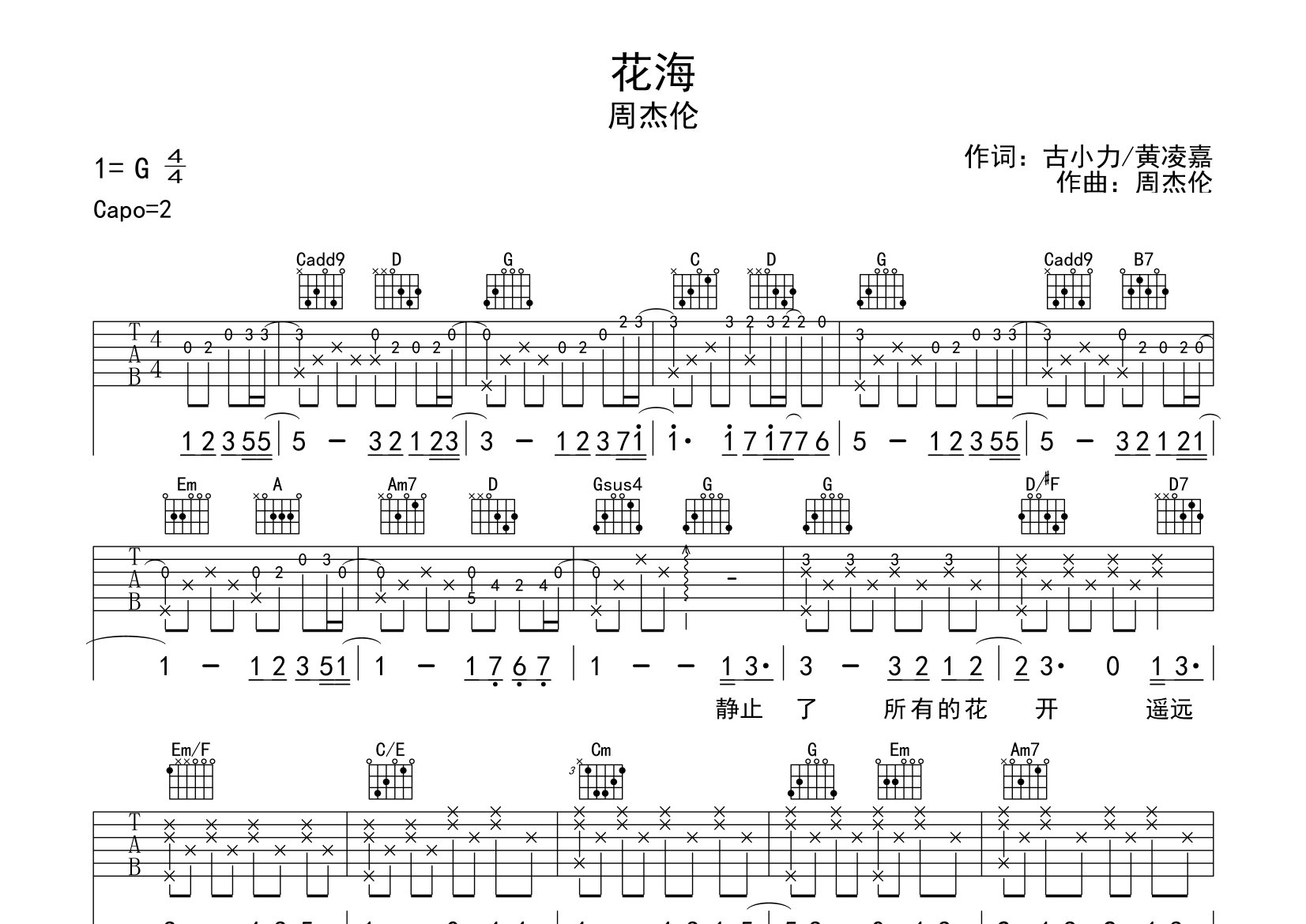 花海吉他谱预览图