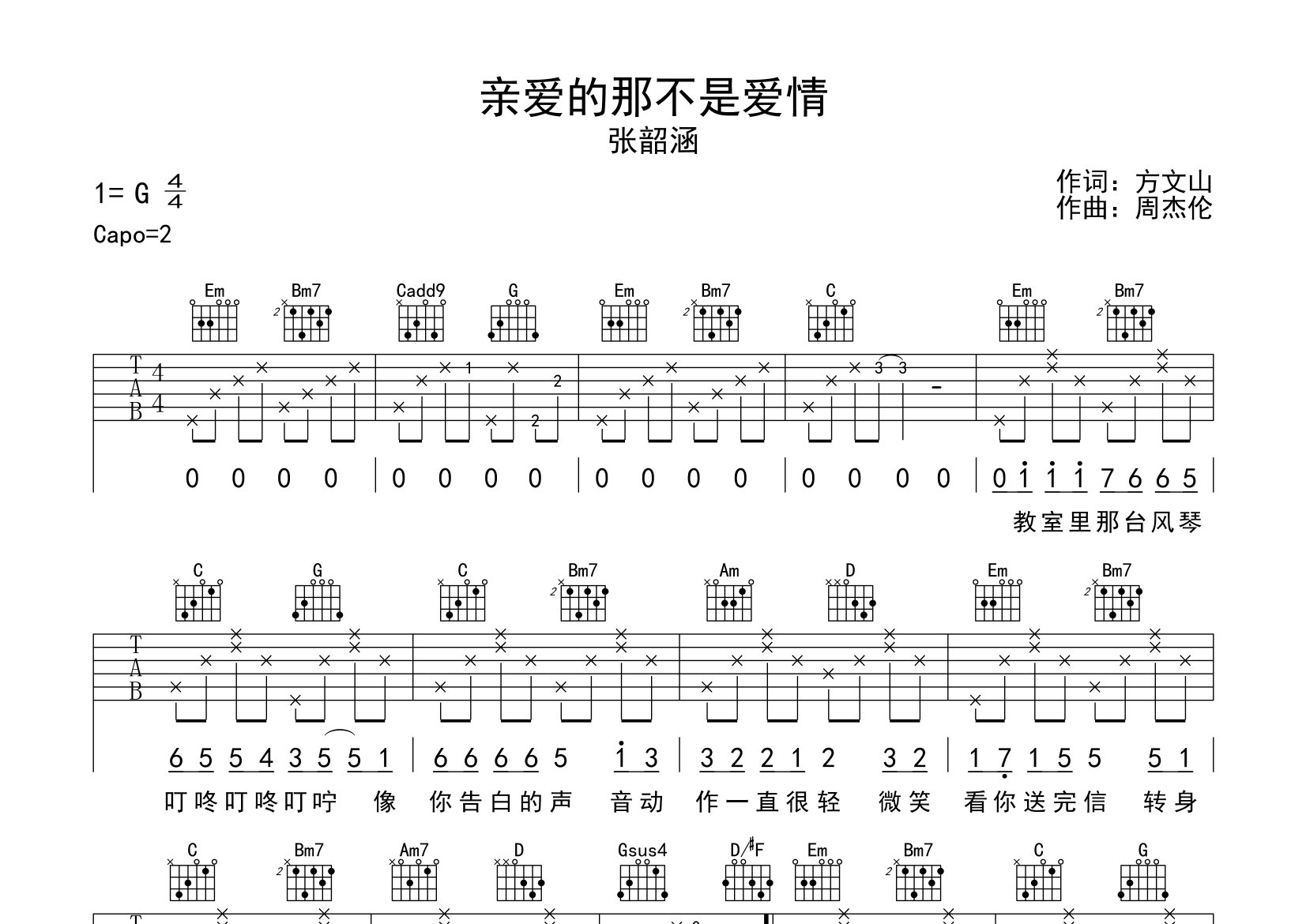 亲爱的那不是爱情吉他谱预览图