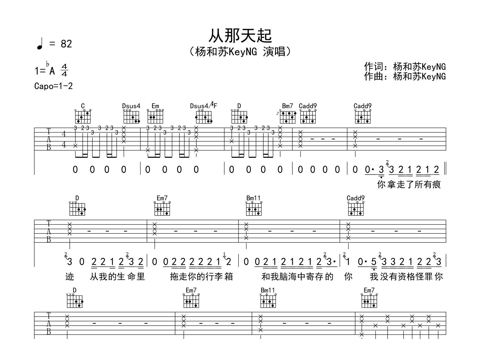 从那天起吉他谱预览图