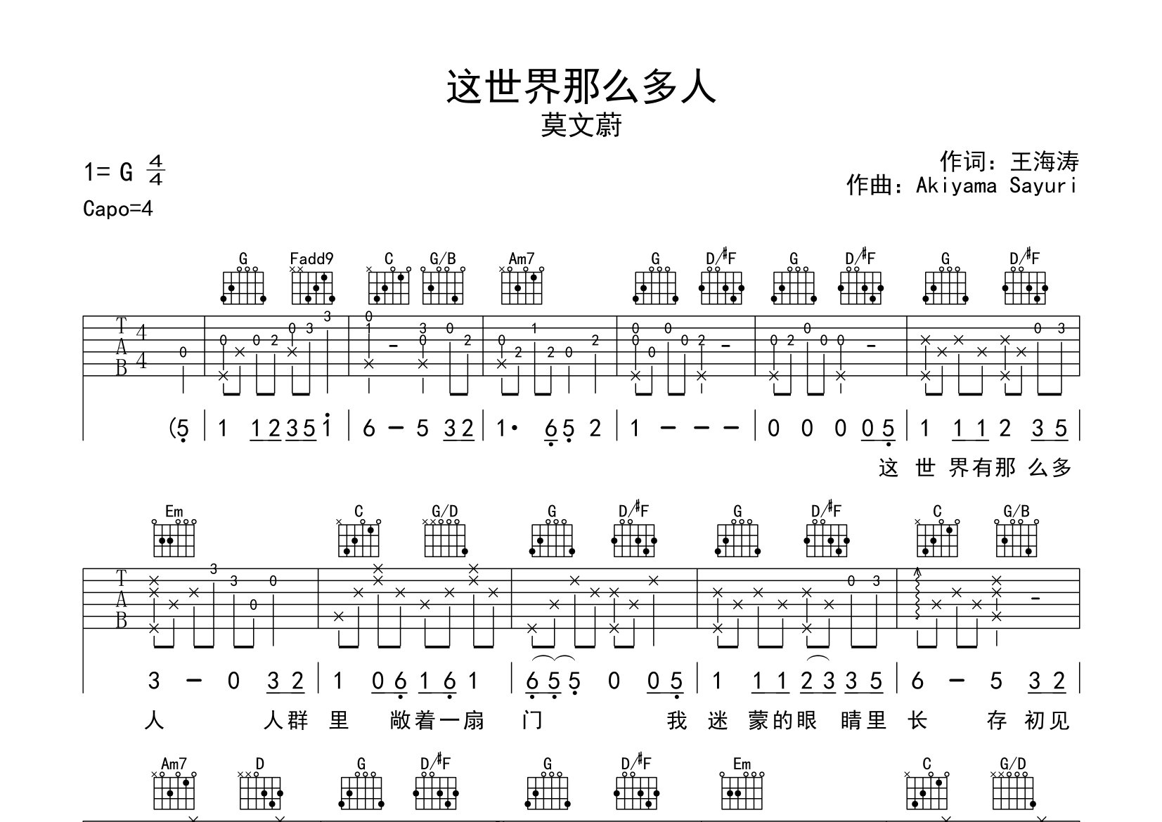 这世界那么多人吉他谱预览图