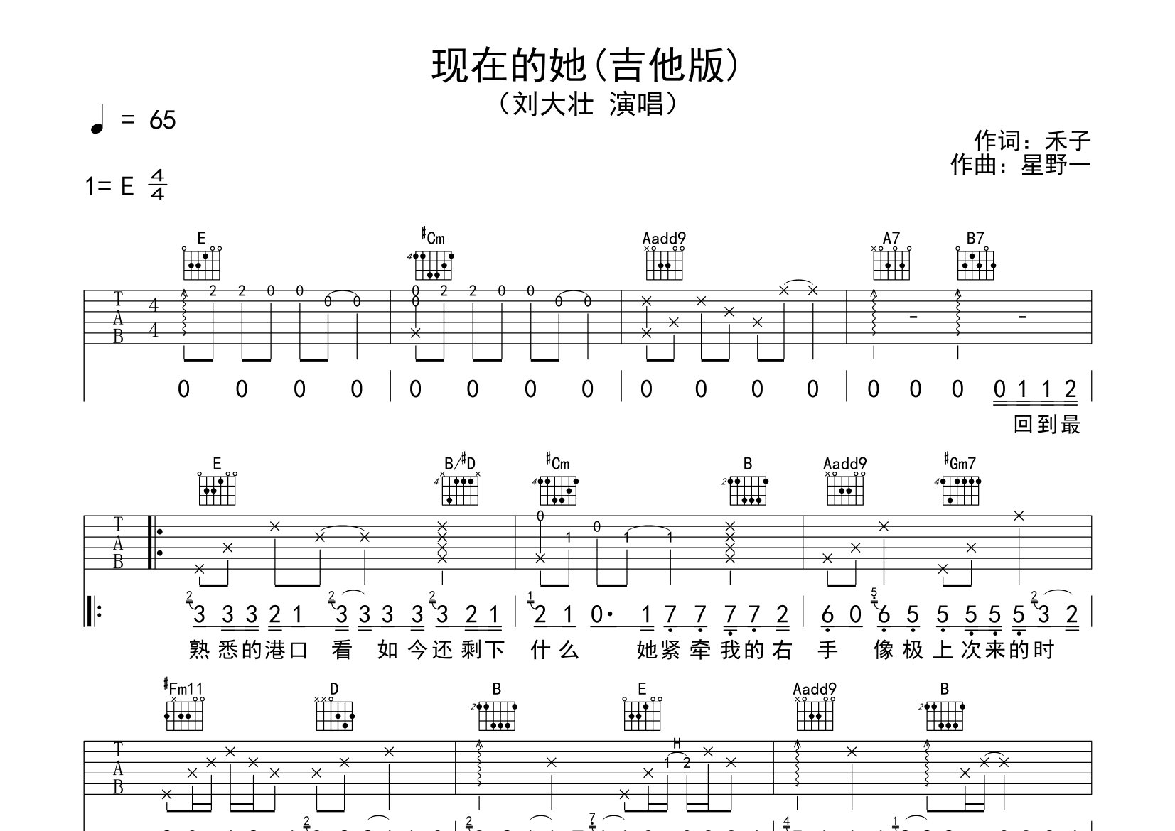 现在的她吉他谱预览图