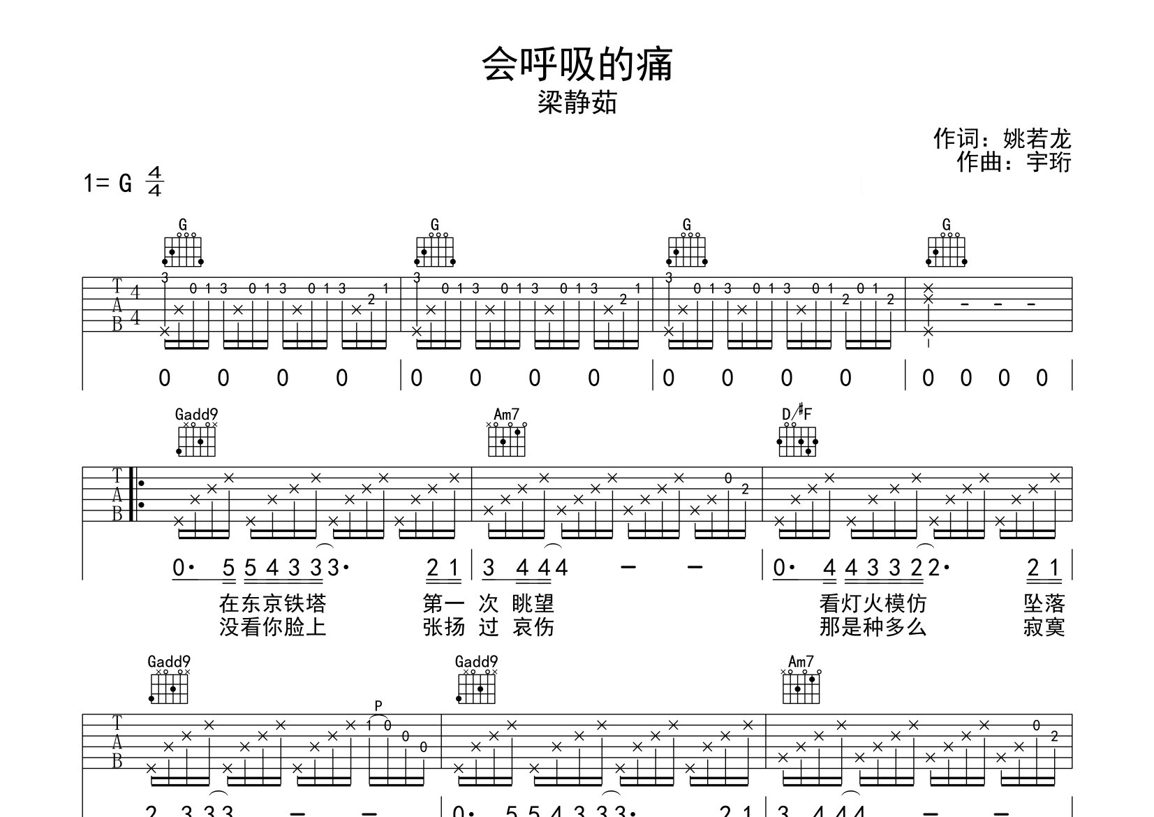 会呼吸的痛吉他谱预览图