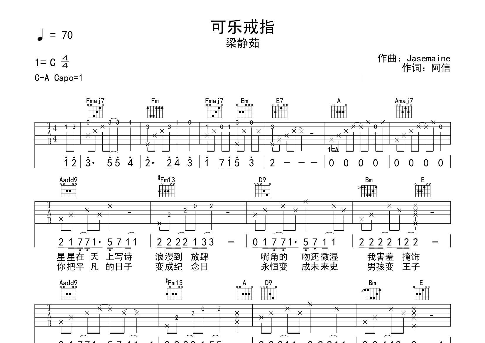 可乐戒指吉他谱预览图