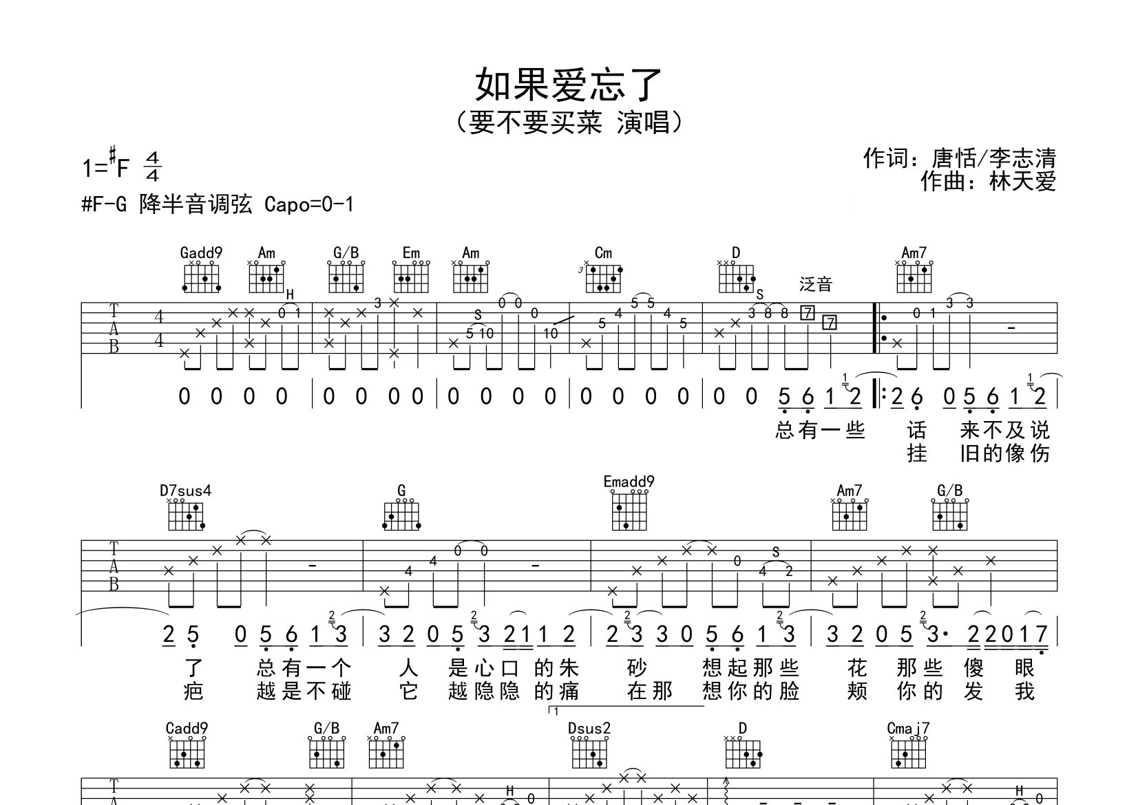如果爱忘了吉他谱预览图