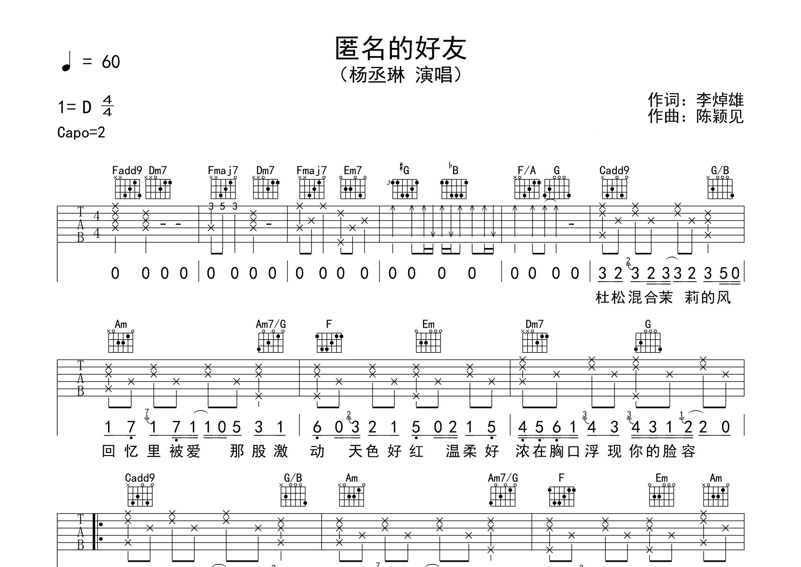 匿名的好友吉他谱预览图