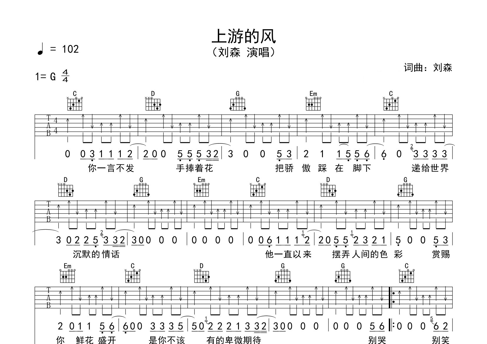 上游的风吉他谱预览图