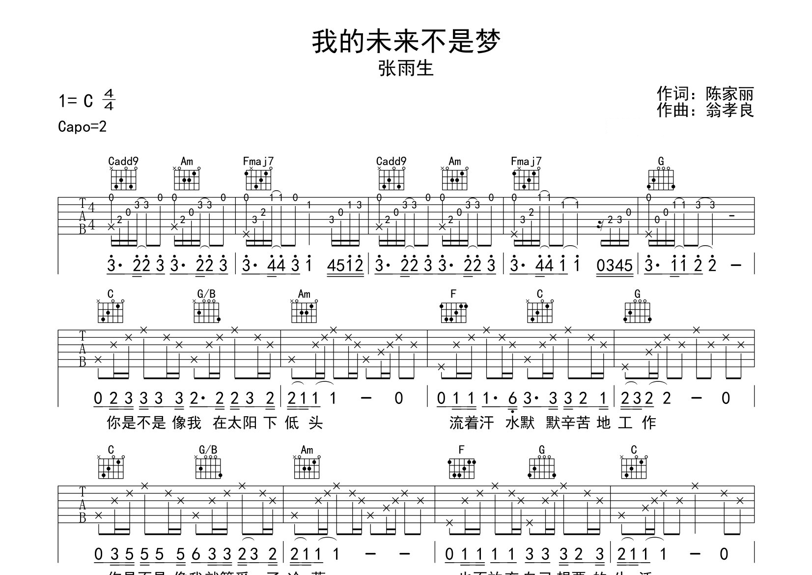 我的未来不是梦吉他谱预览图