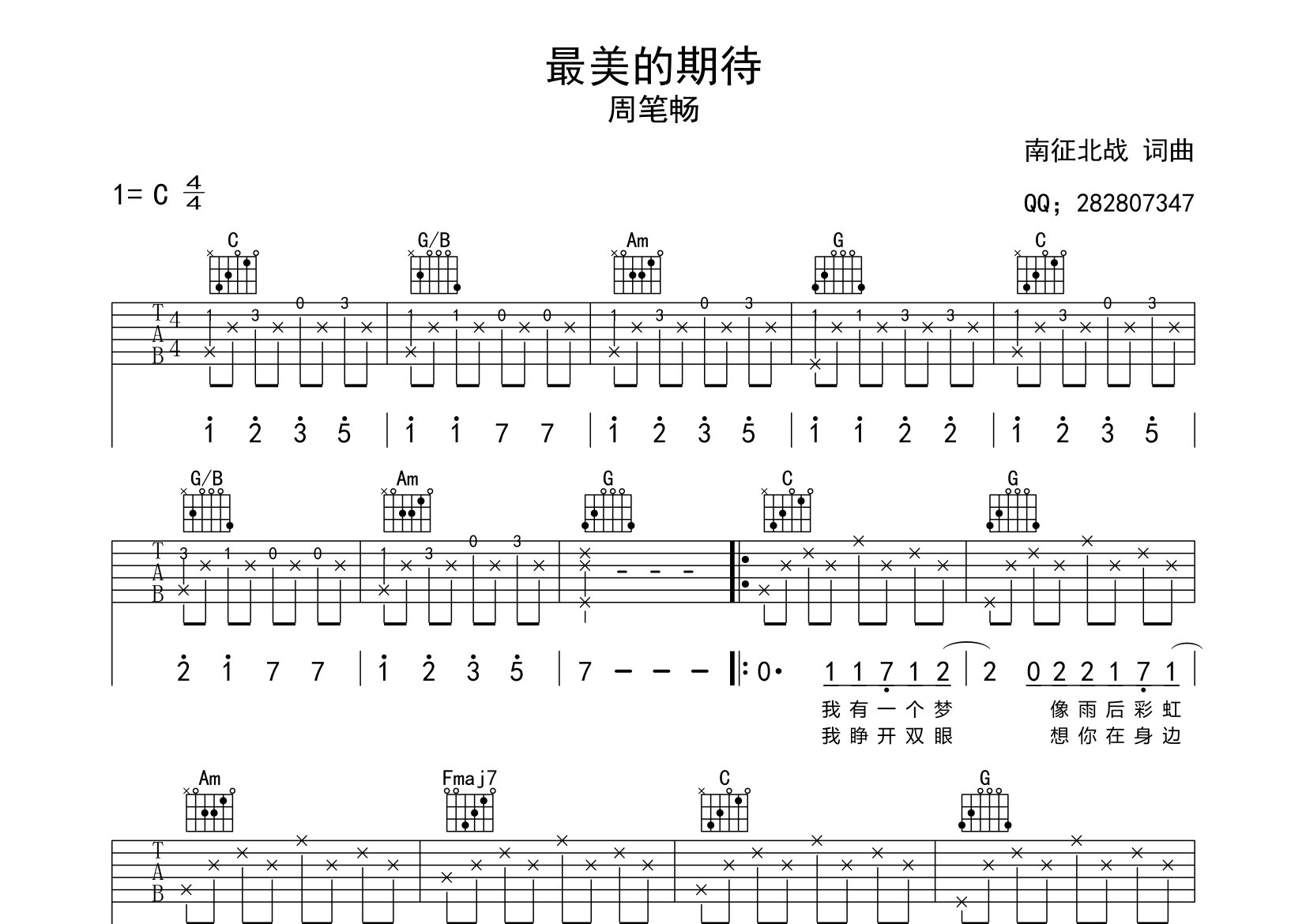 最美的期待吉他谱预览图