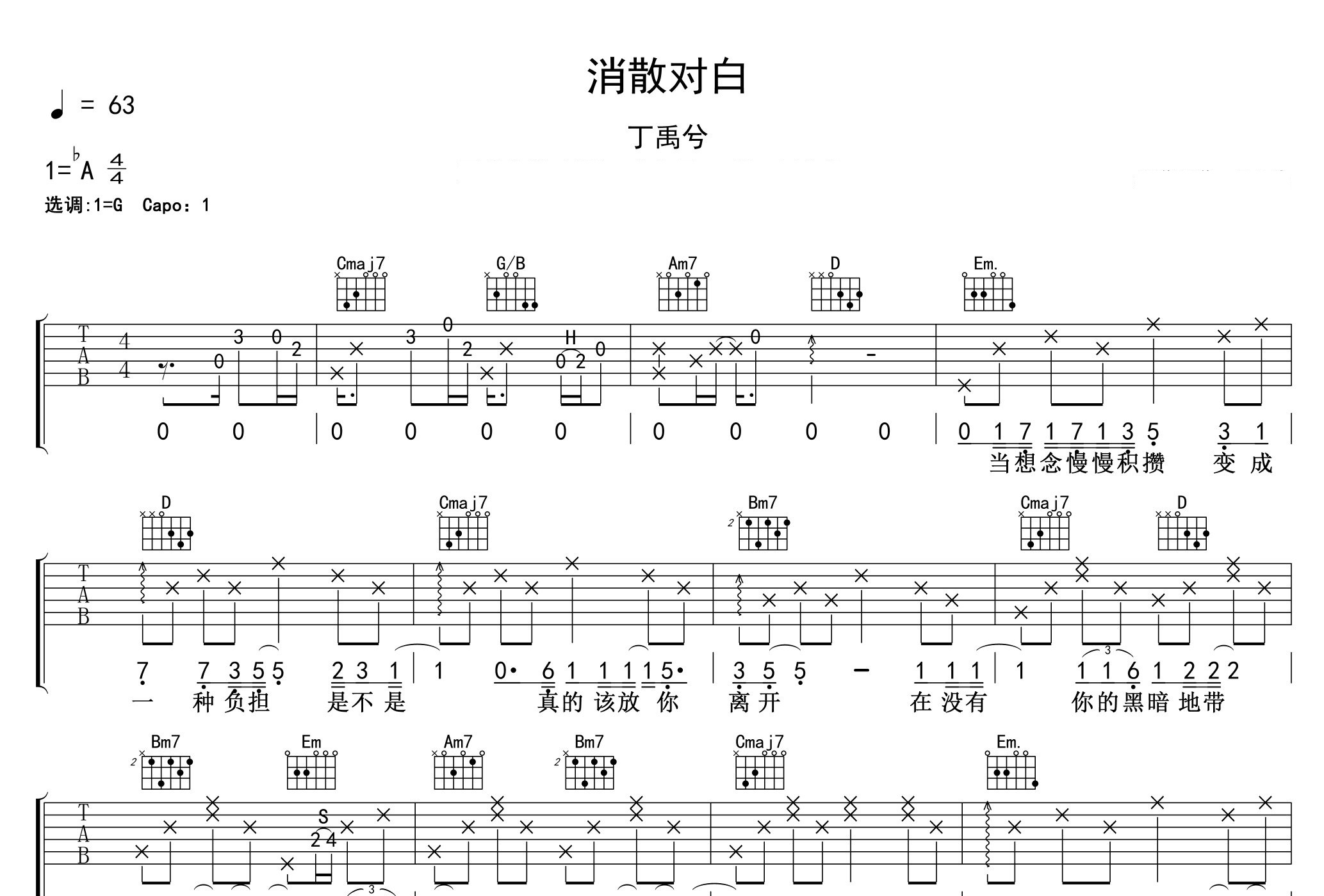 消散对白吉他谱预览图