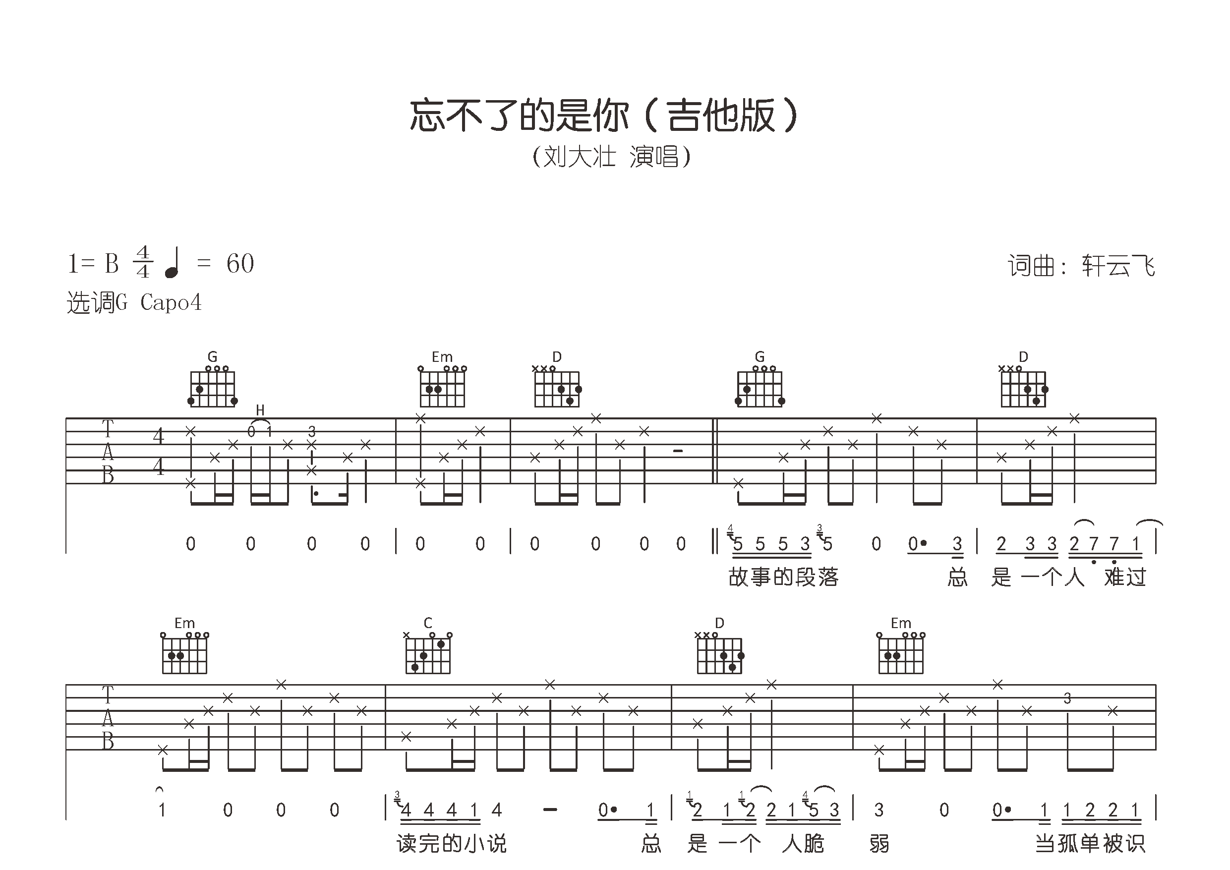 忘不了的是你吉他谱预览图