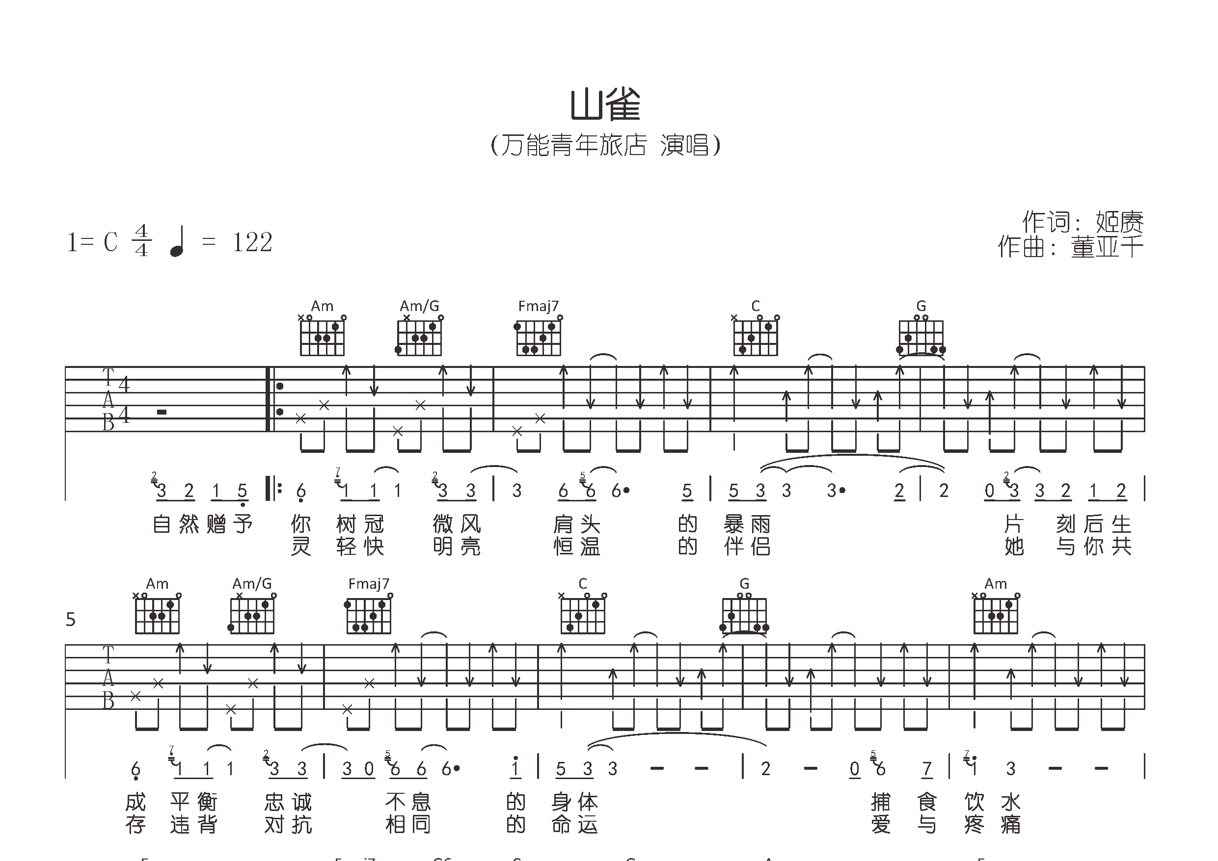 山雀吉他谱预览图