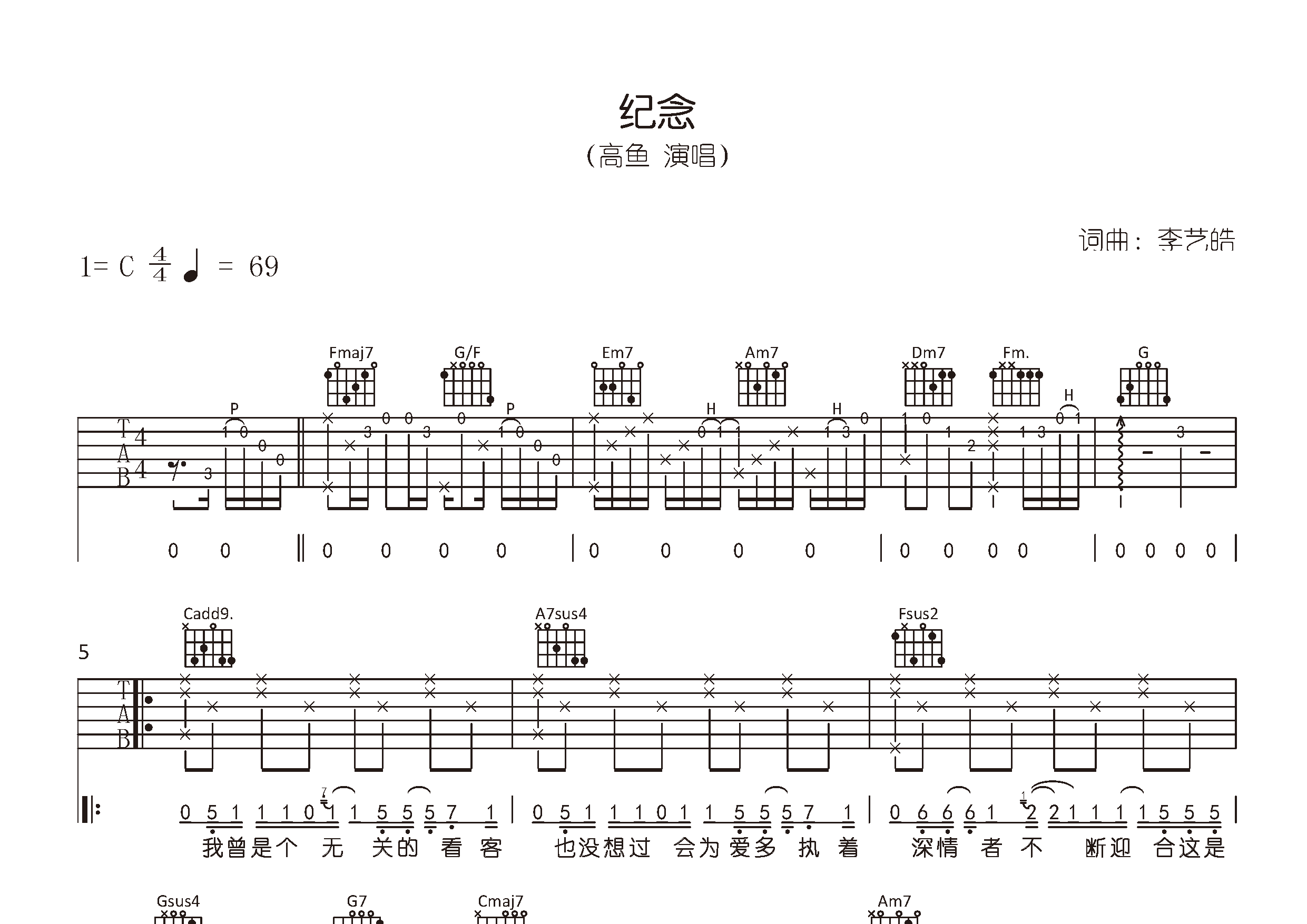 纪念吉他谱预览图