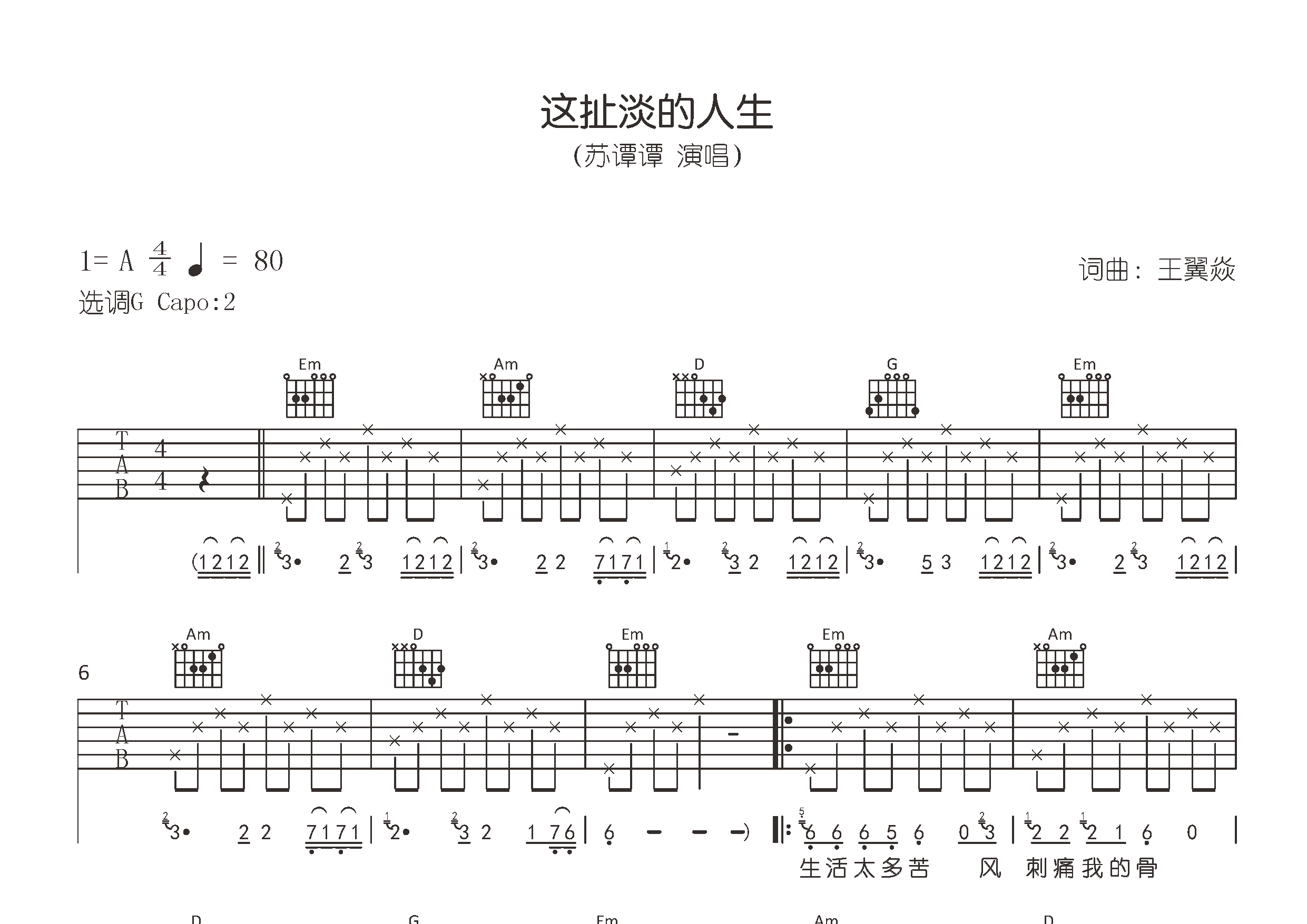 这扯淡的人生吉他谱预览图