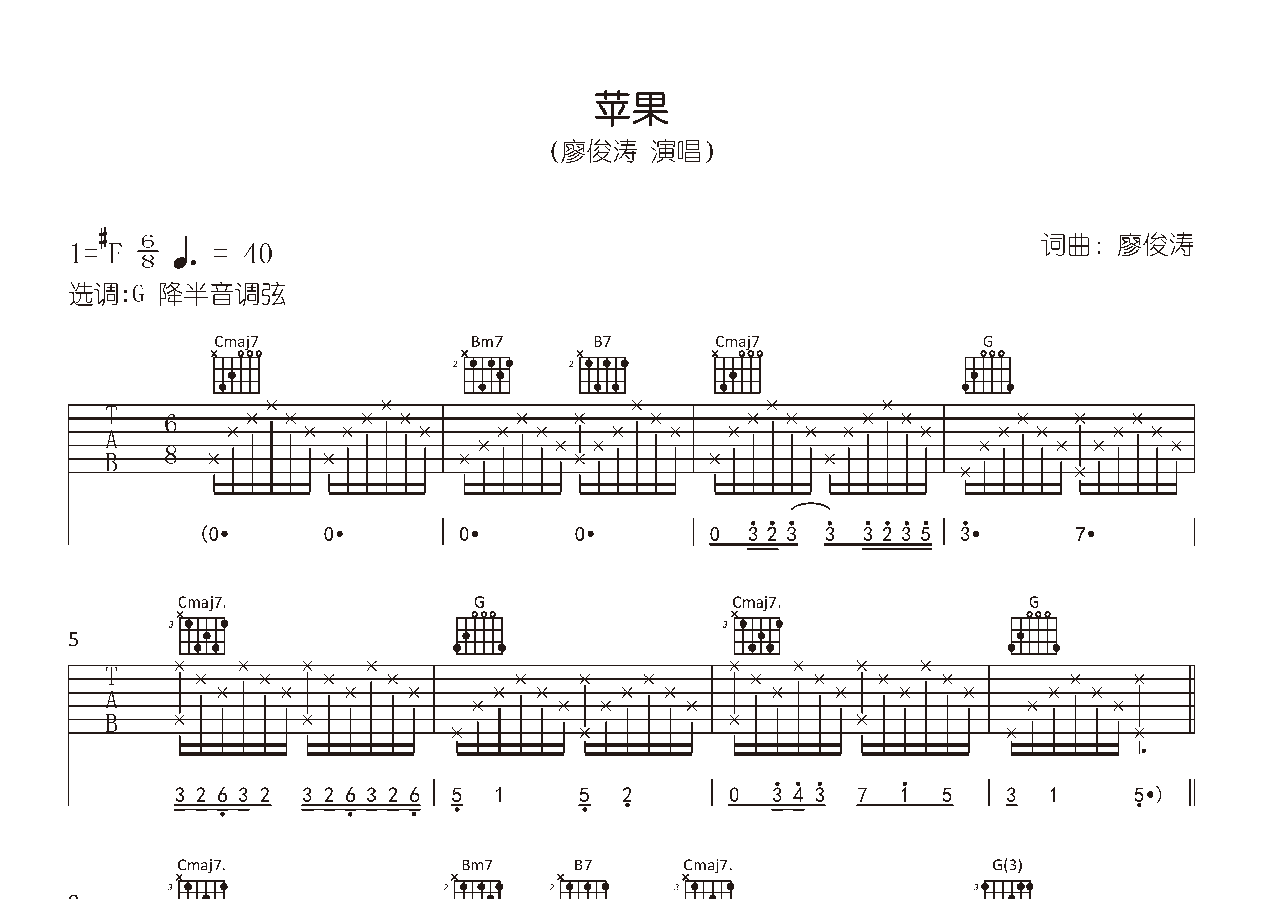苹果吉他谱预览图