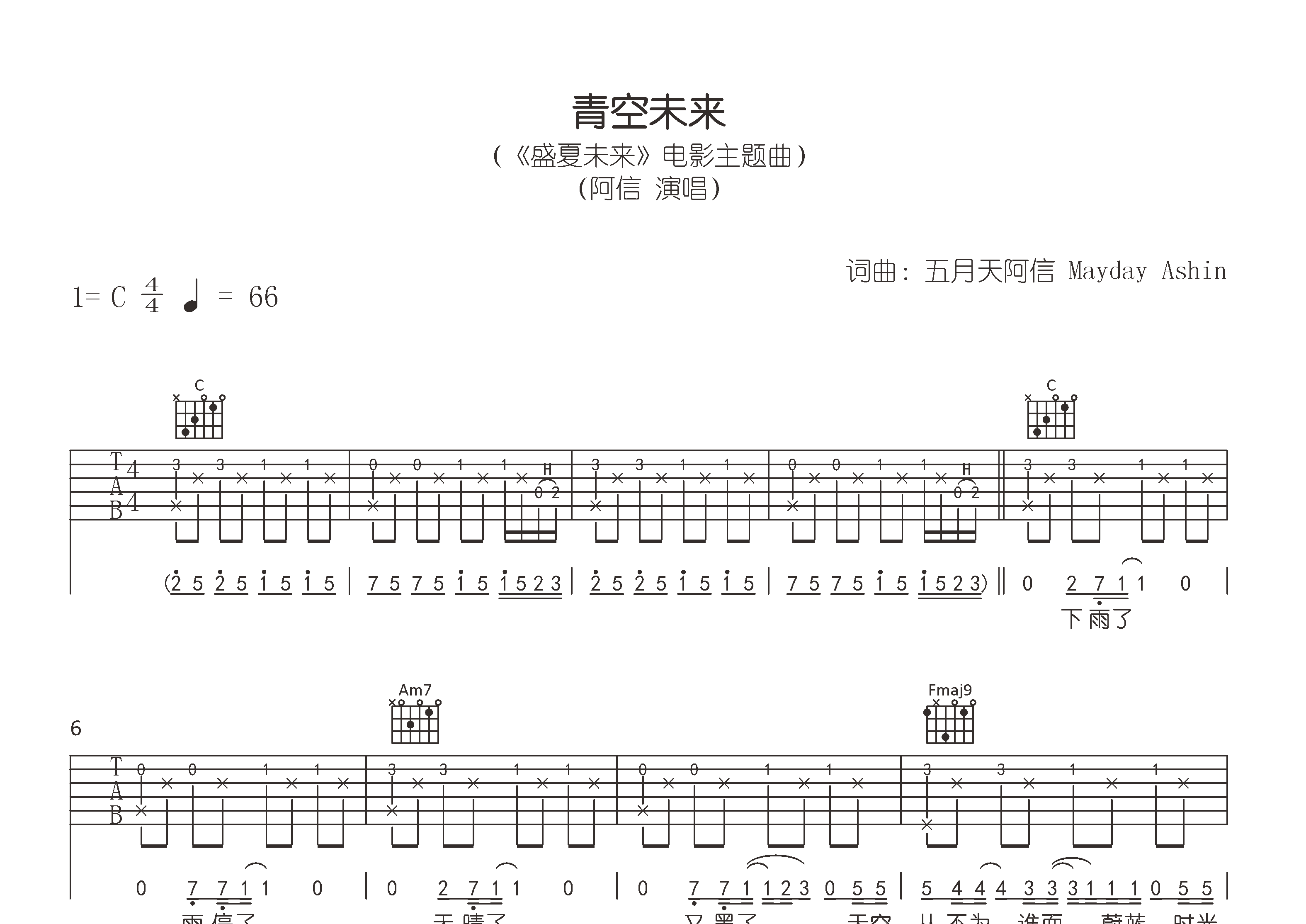 青空未来吉他谱预览图