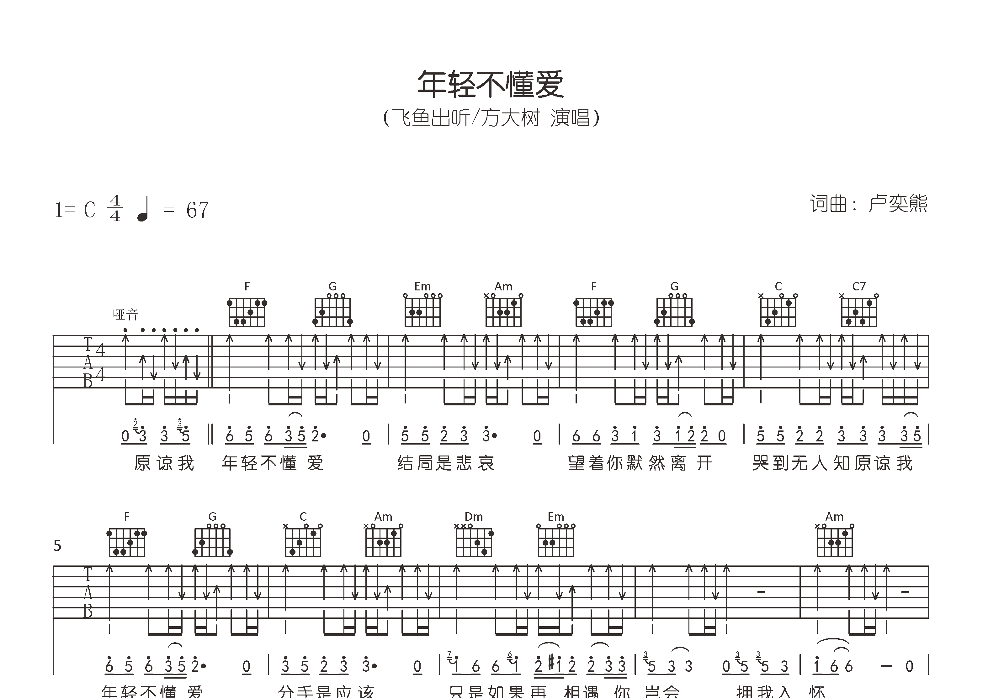 年轻不懂爱吉他谱预览图