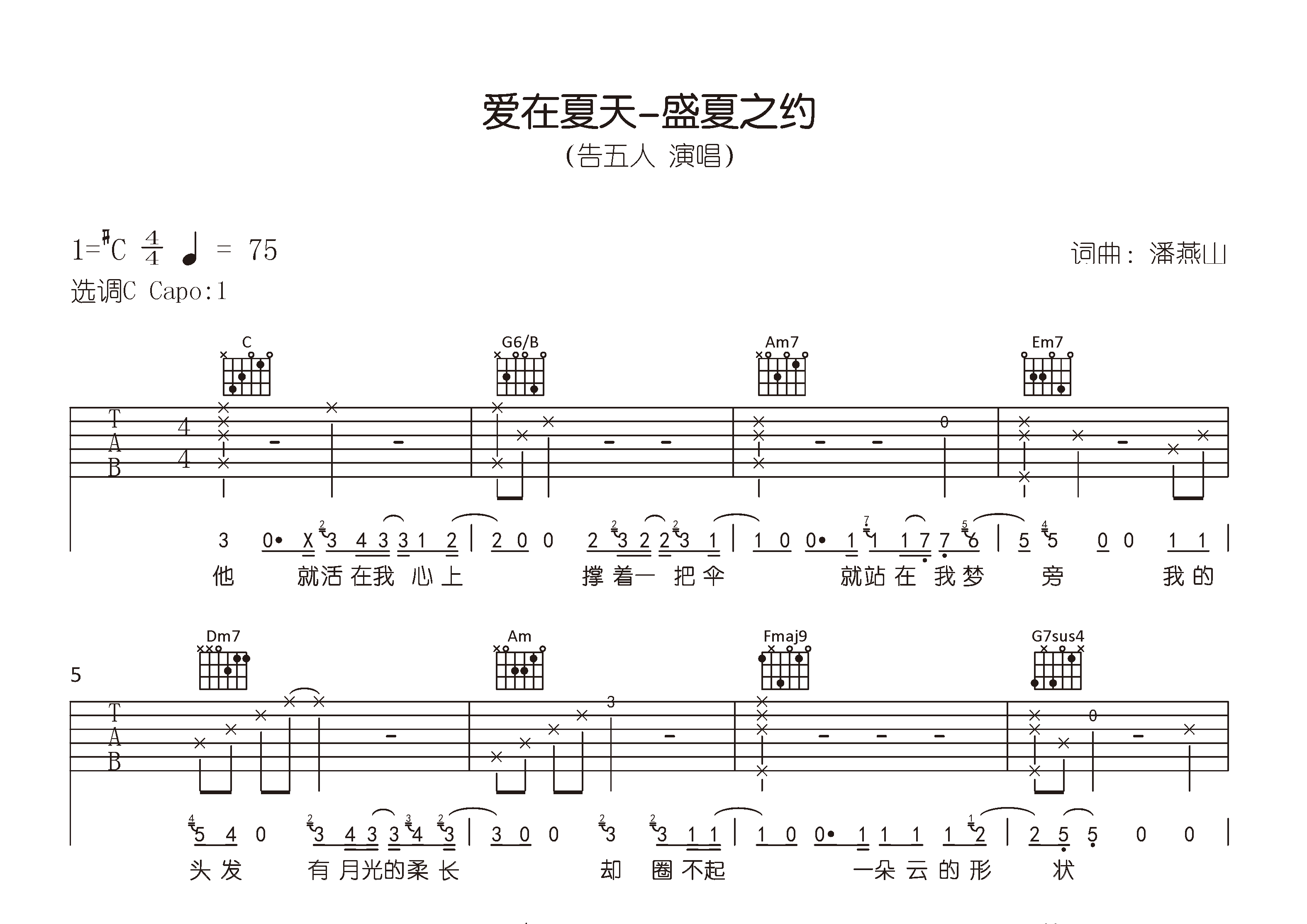爱在夏天吉他谱预览图