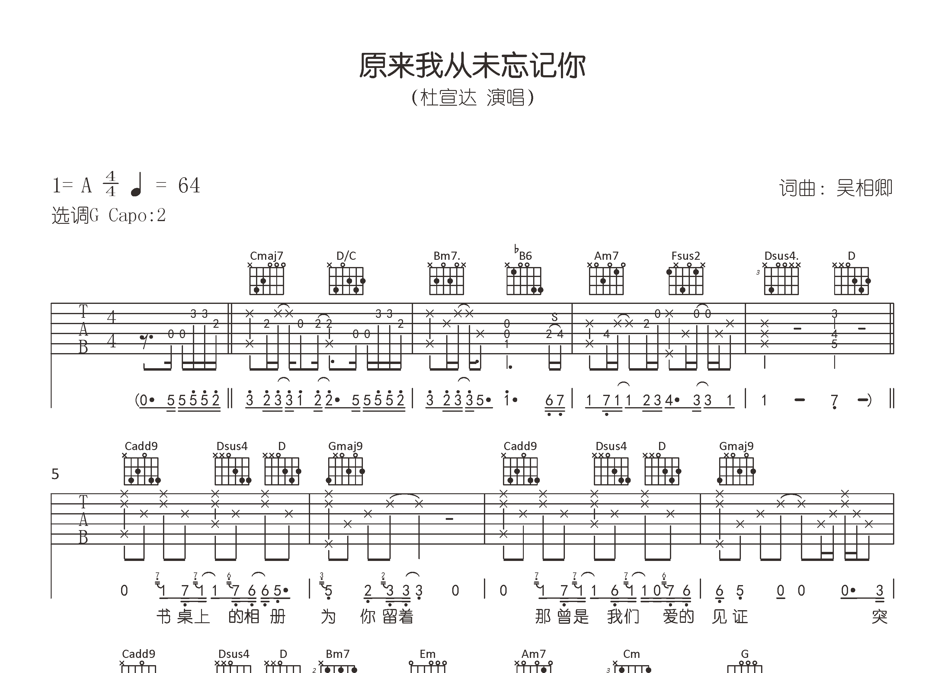 原来我从未忘记你吉他谱预览图