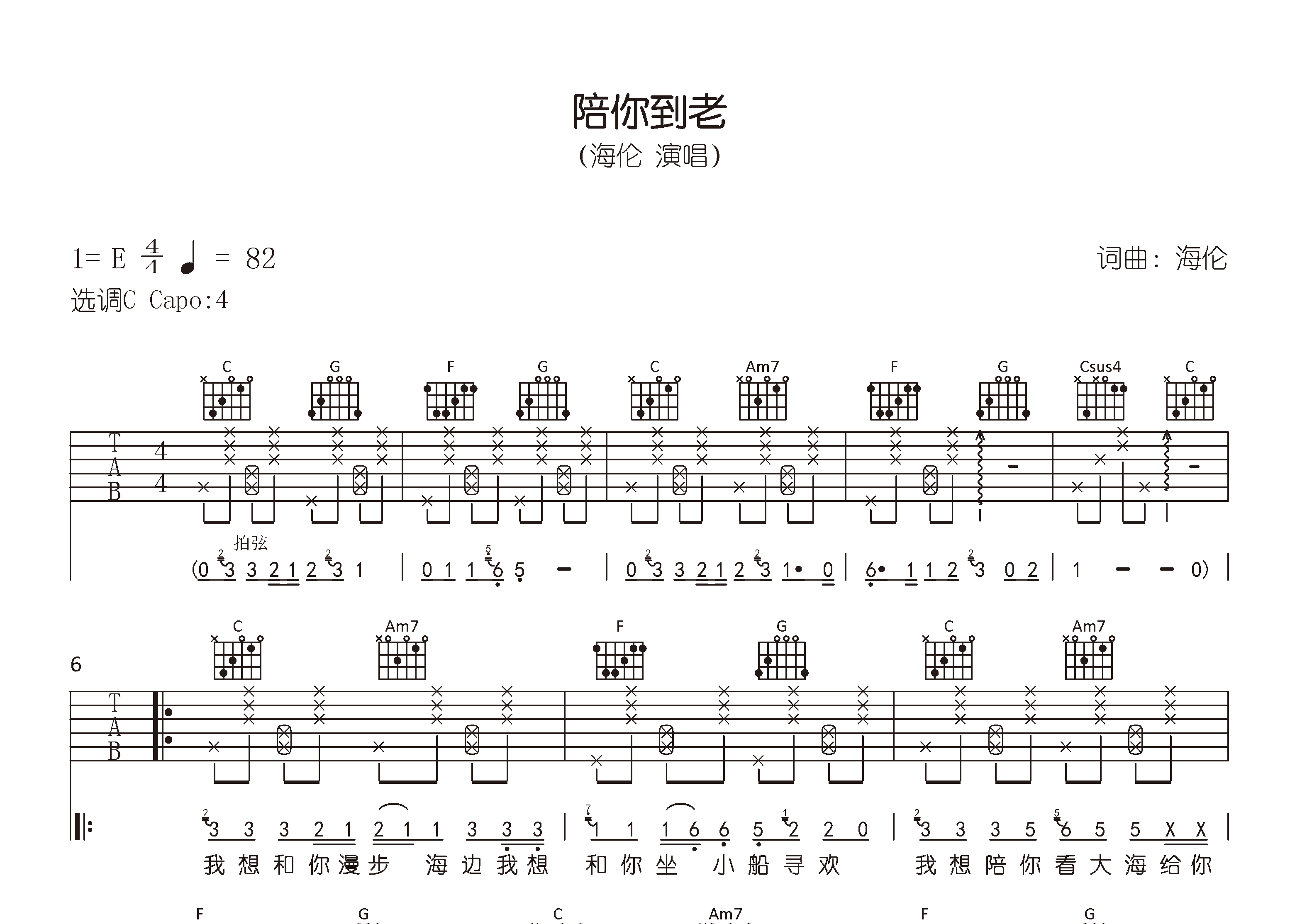 陪你到老吉他谱预览图