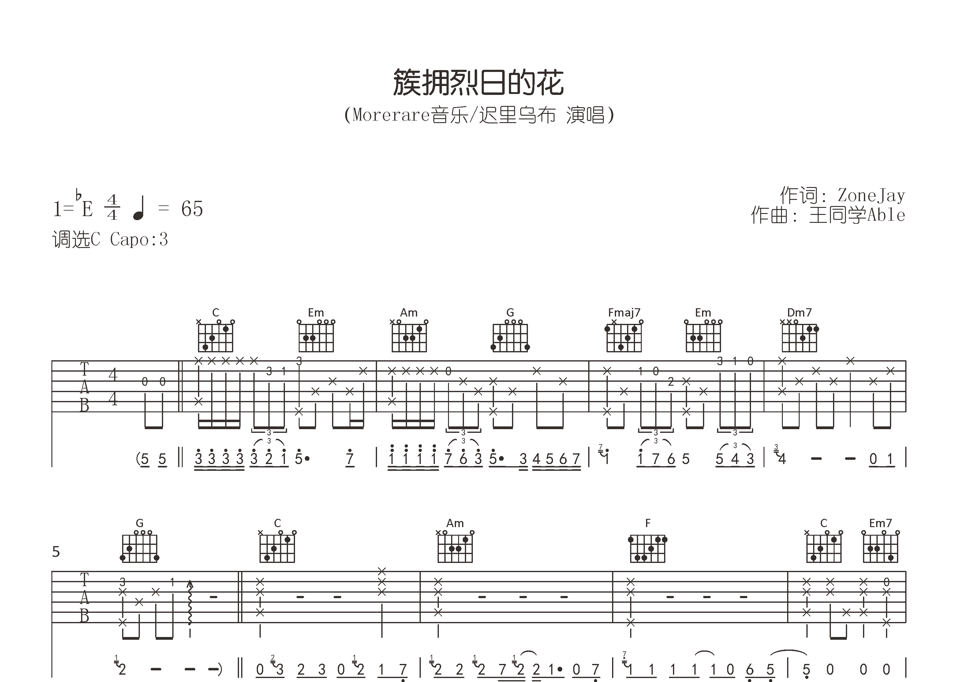 簇拥烈日的花吉他谱预览图