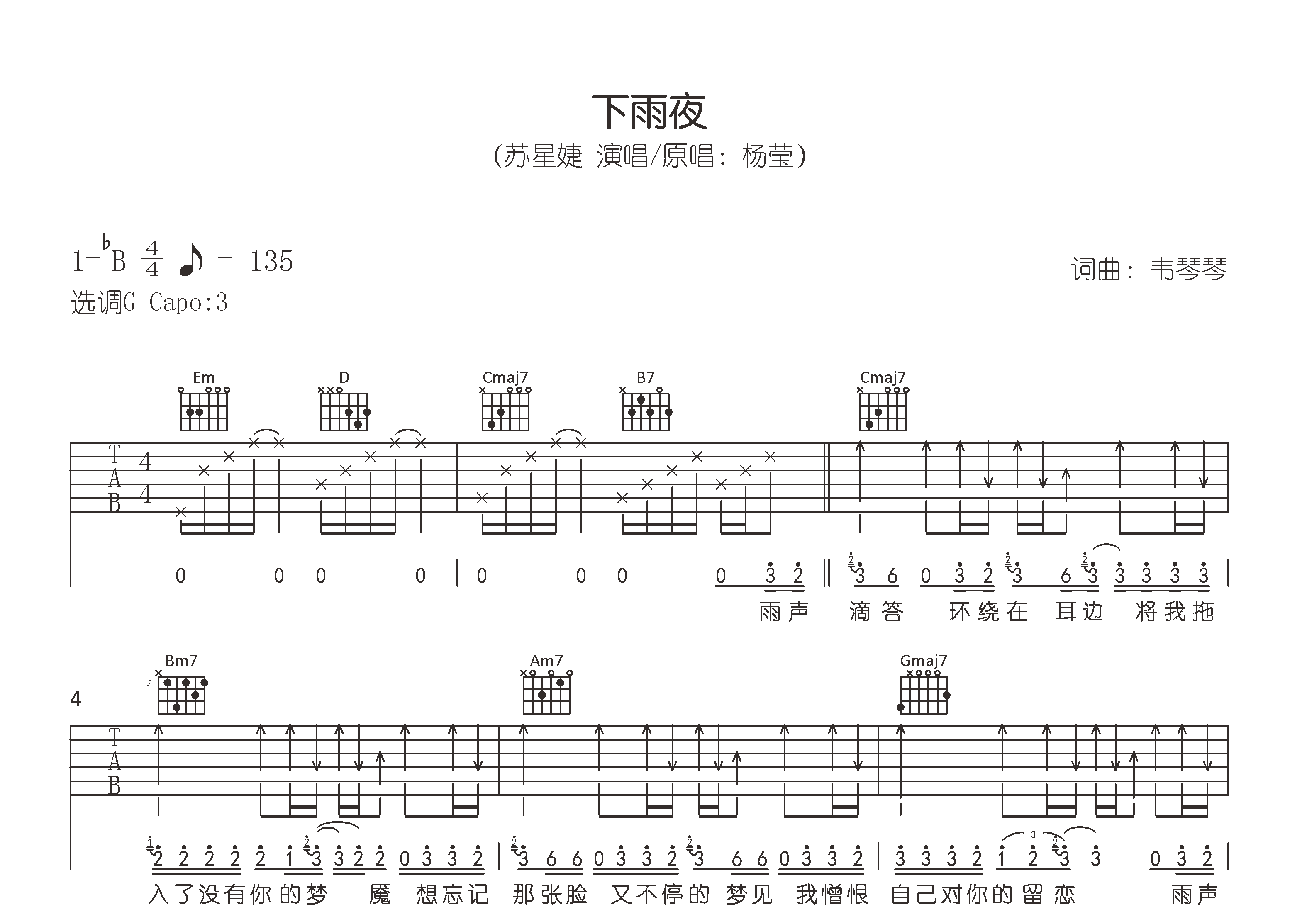 下雨夜吉他谱预览图