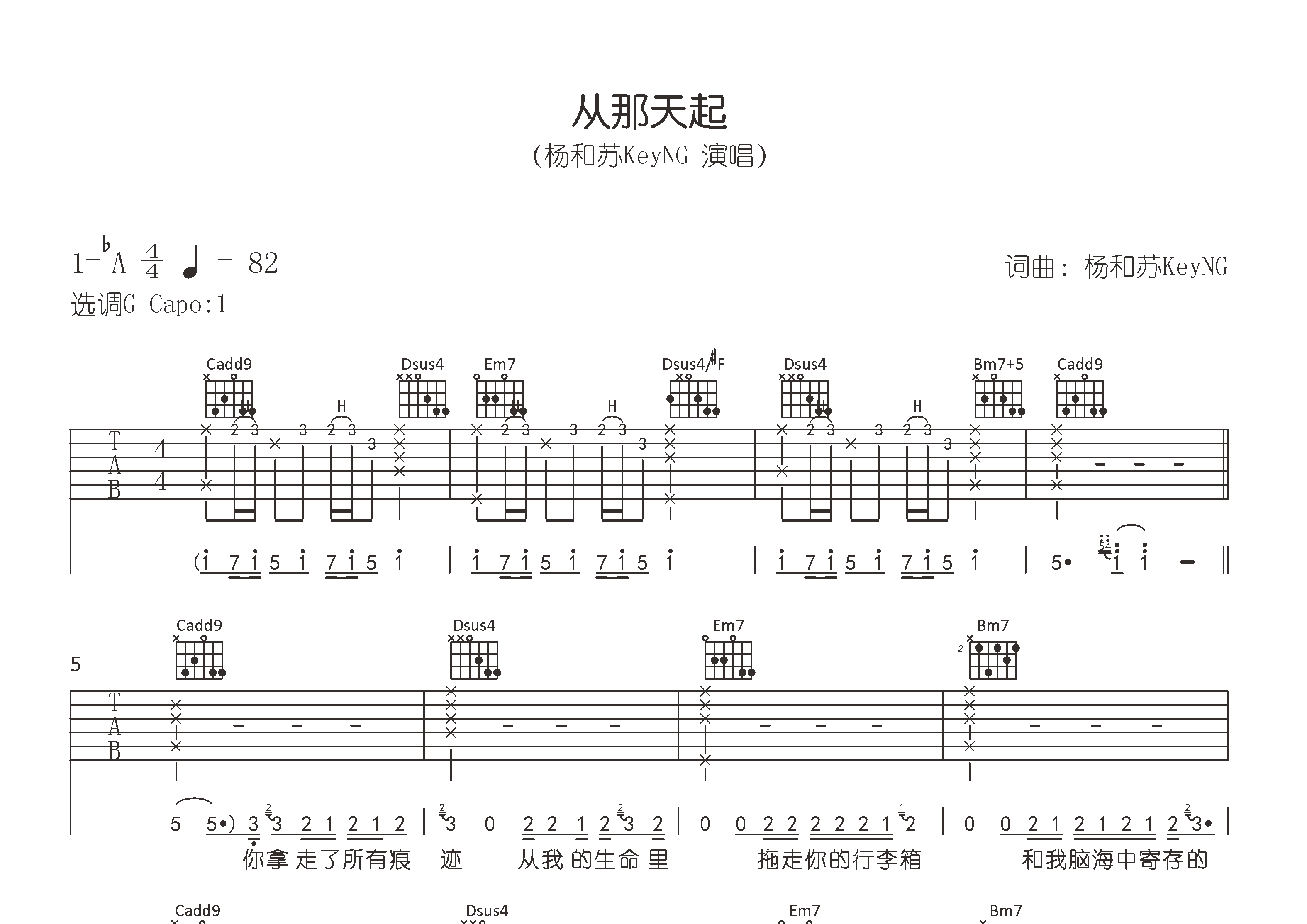 从那天起吉他谱预览图