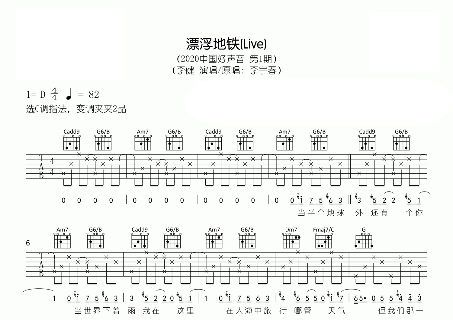 漂浮地铁吉他谱预览图