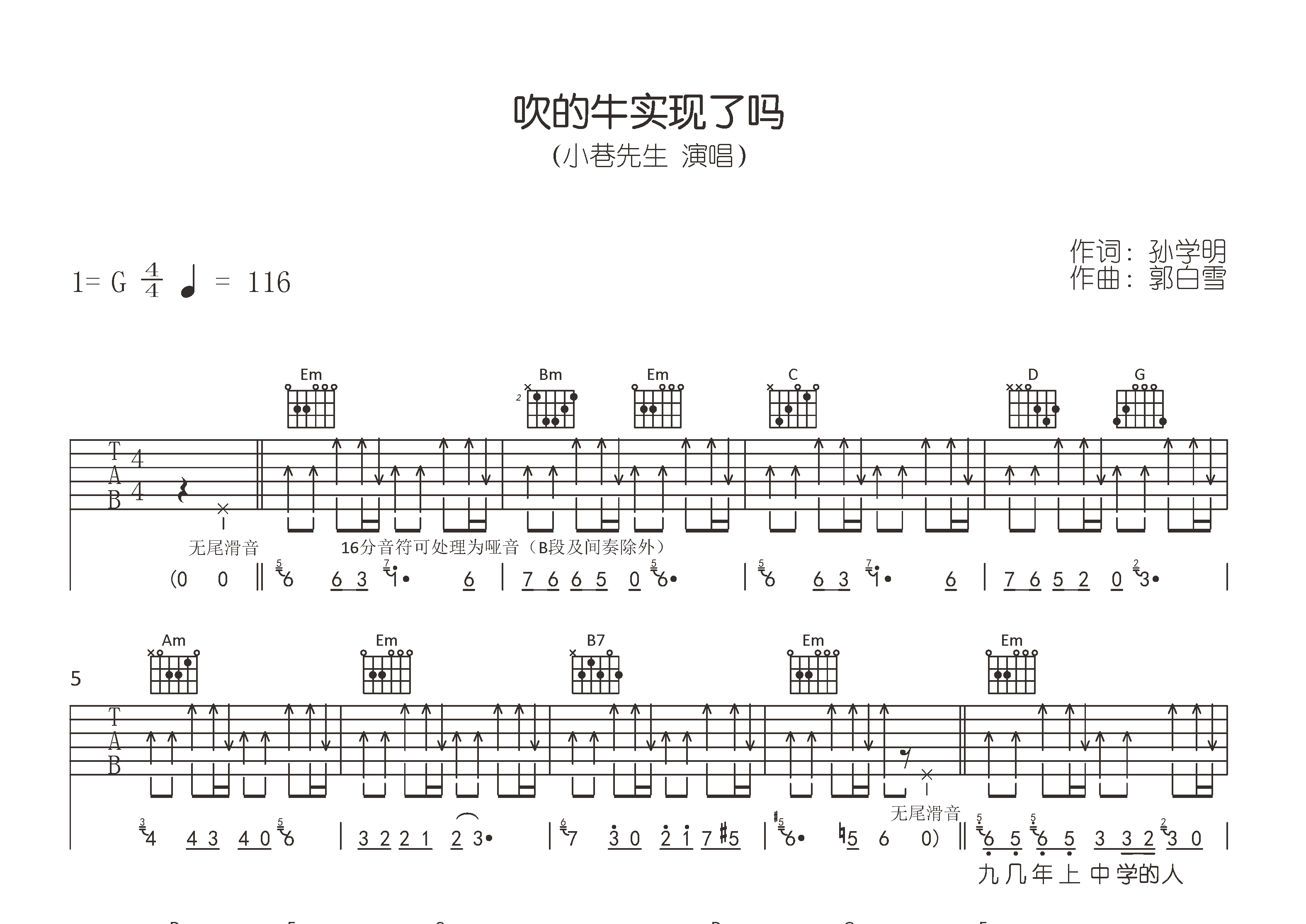 吹的牛实现了吗吉他谱预览图
