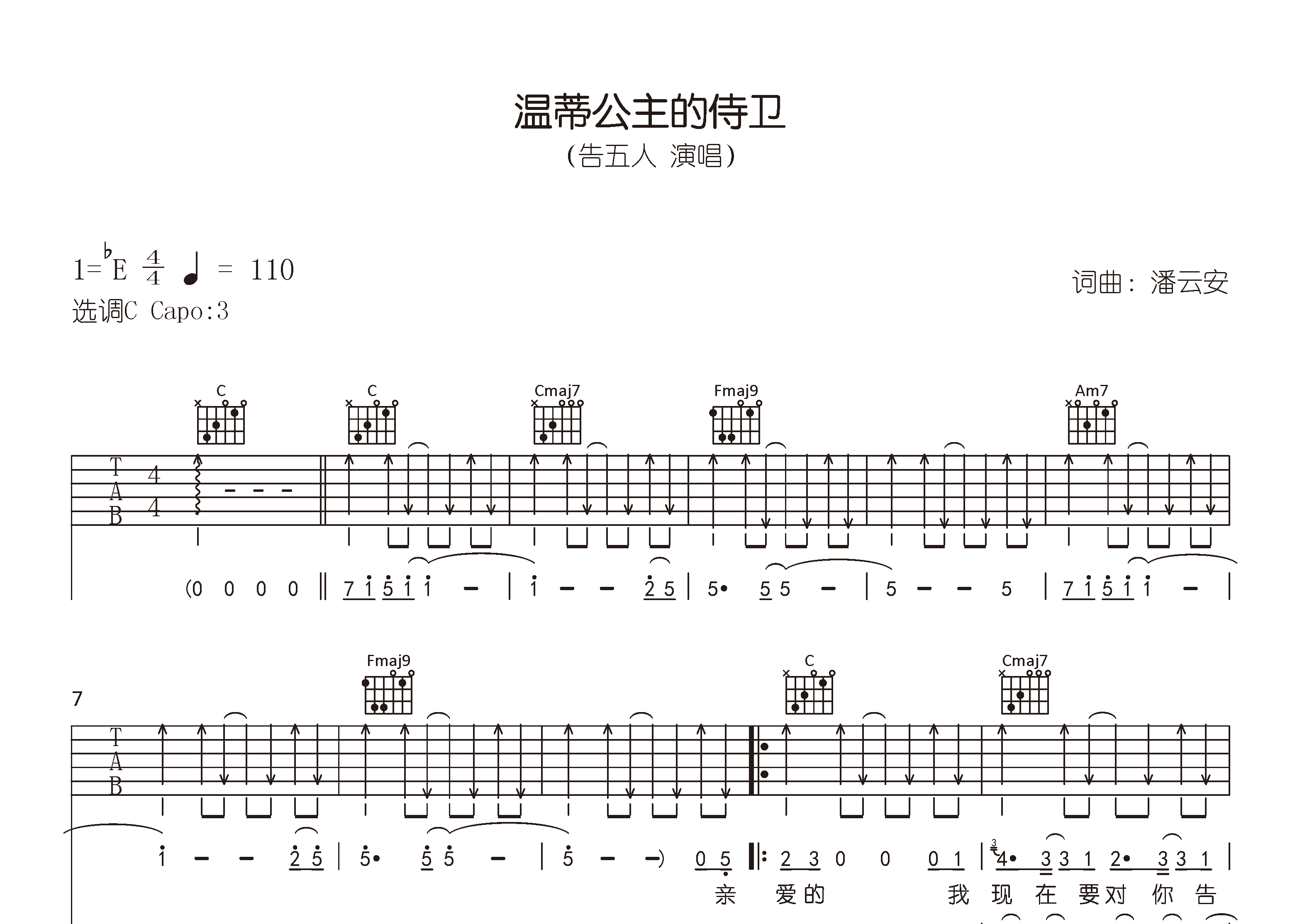 温蒂公主的侍卫吉他谱预览图