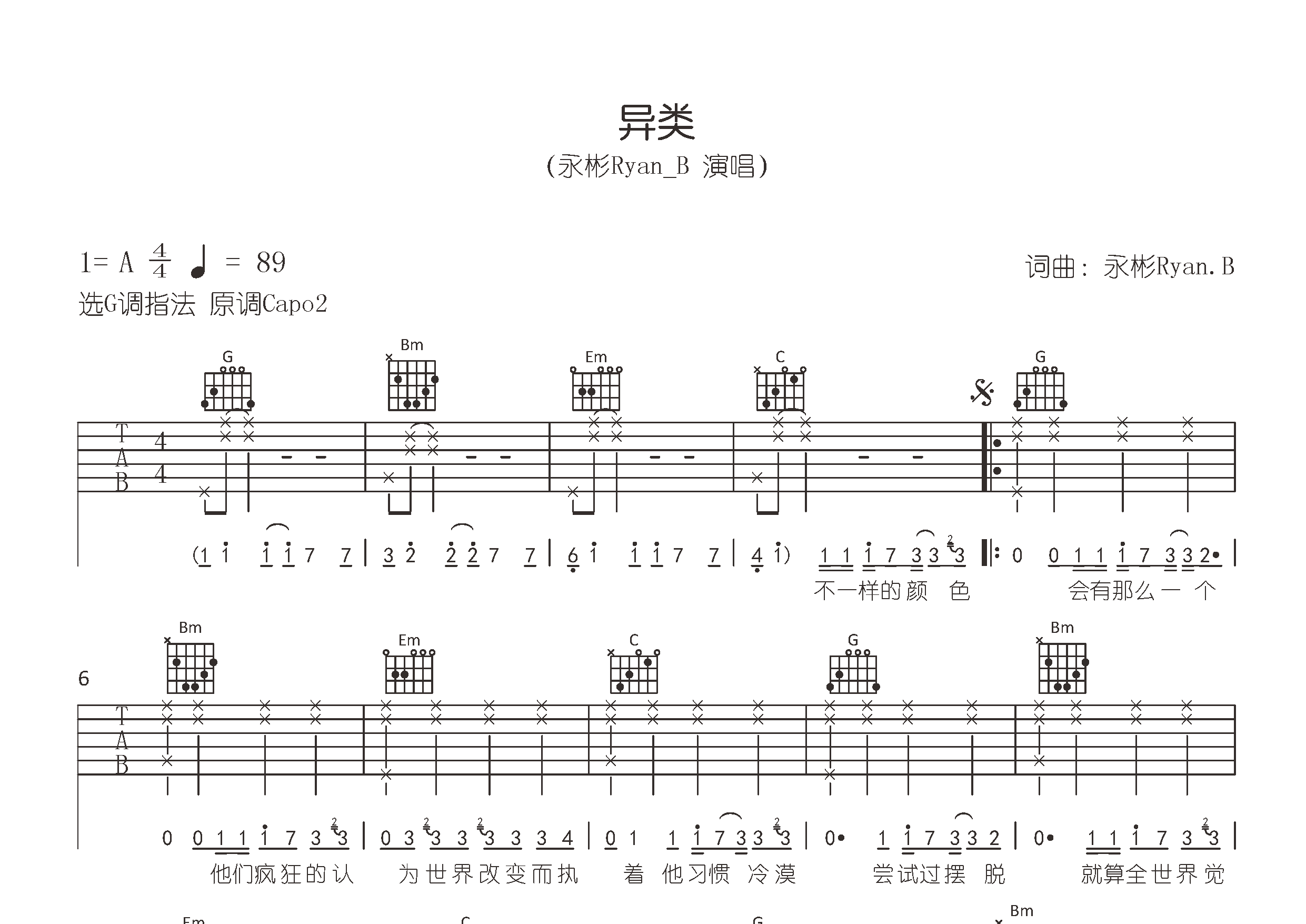 异类吉他谱预览图