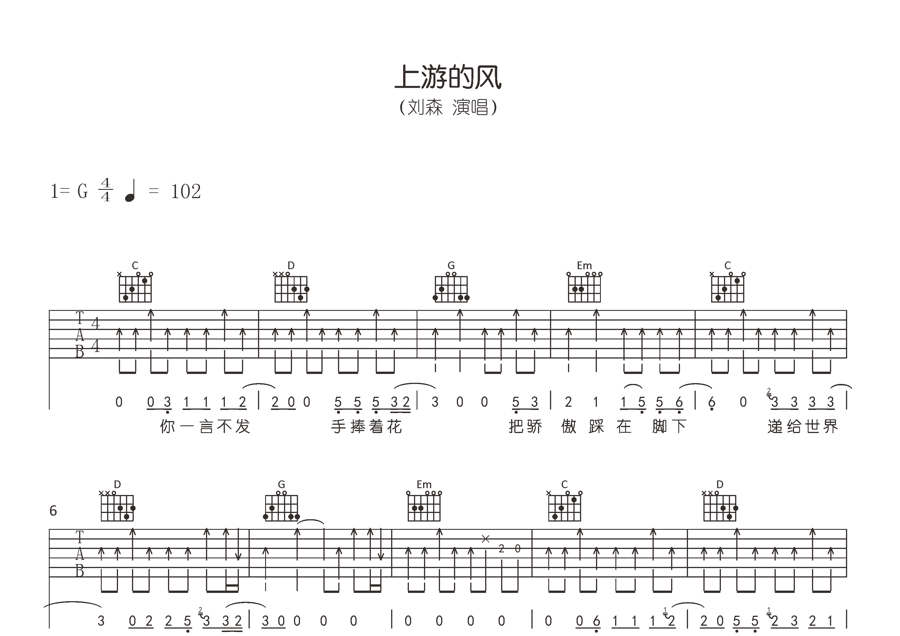上游的风吉他谱预览图