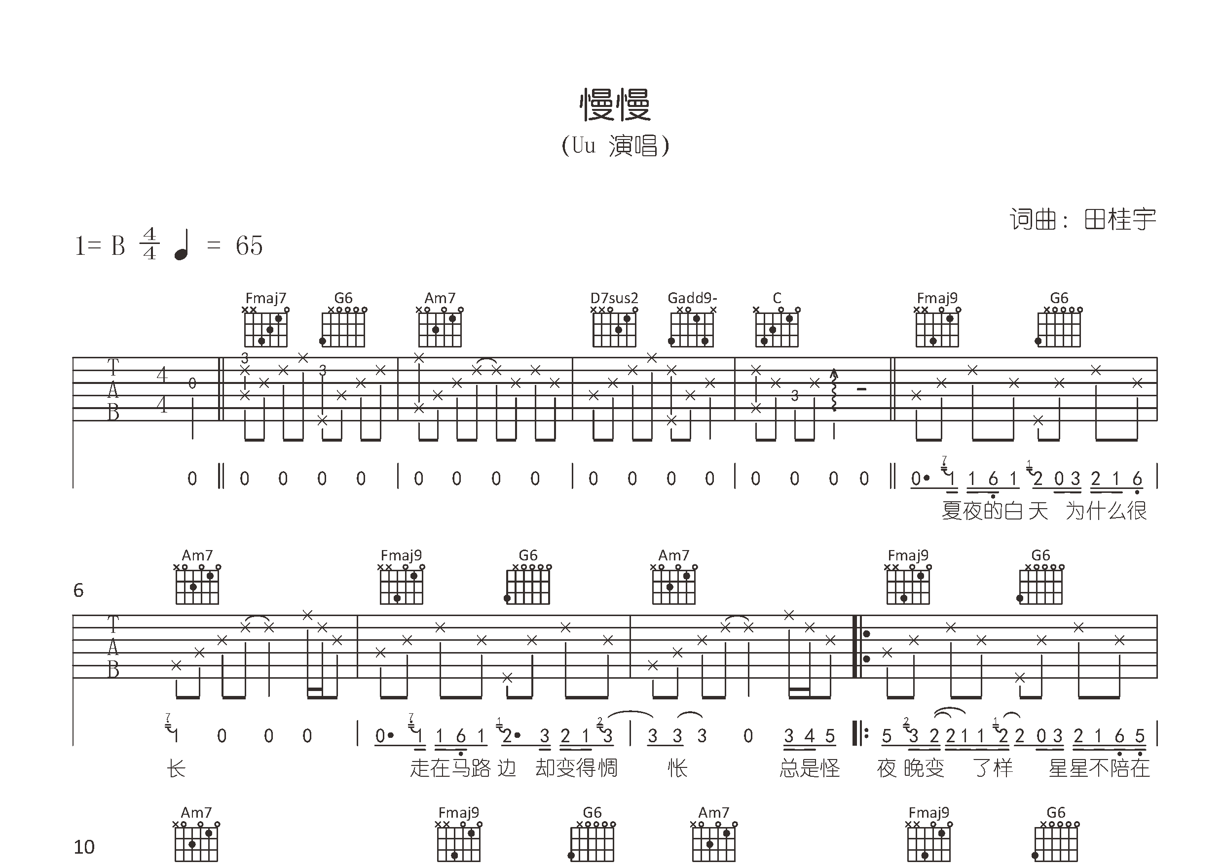 慢慢吉他谱预览图