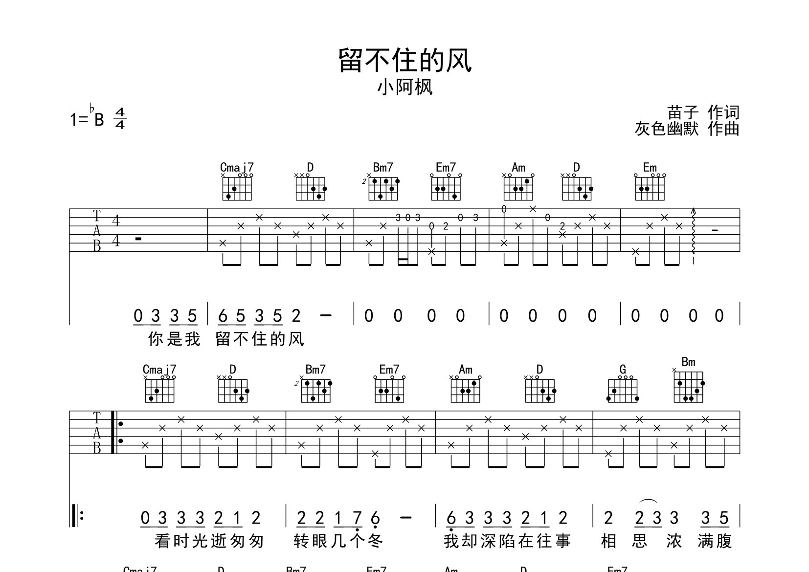 留不住的风吉他谱预览图
