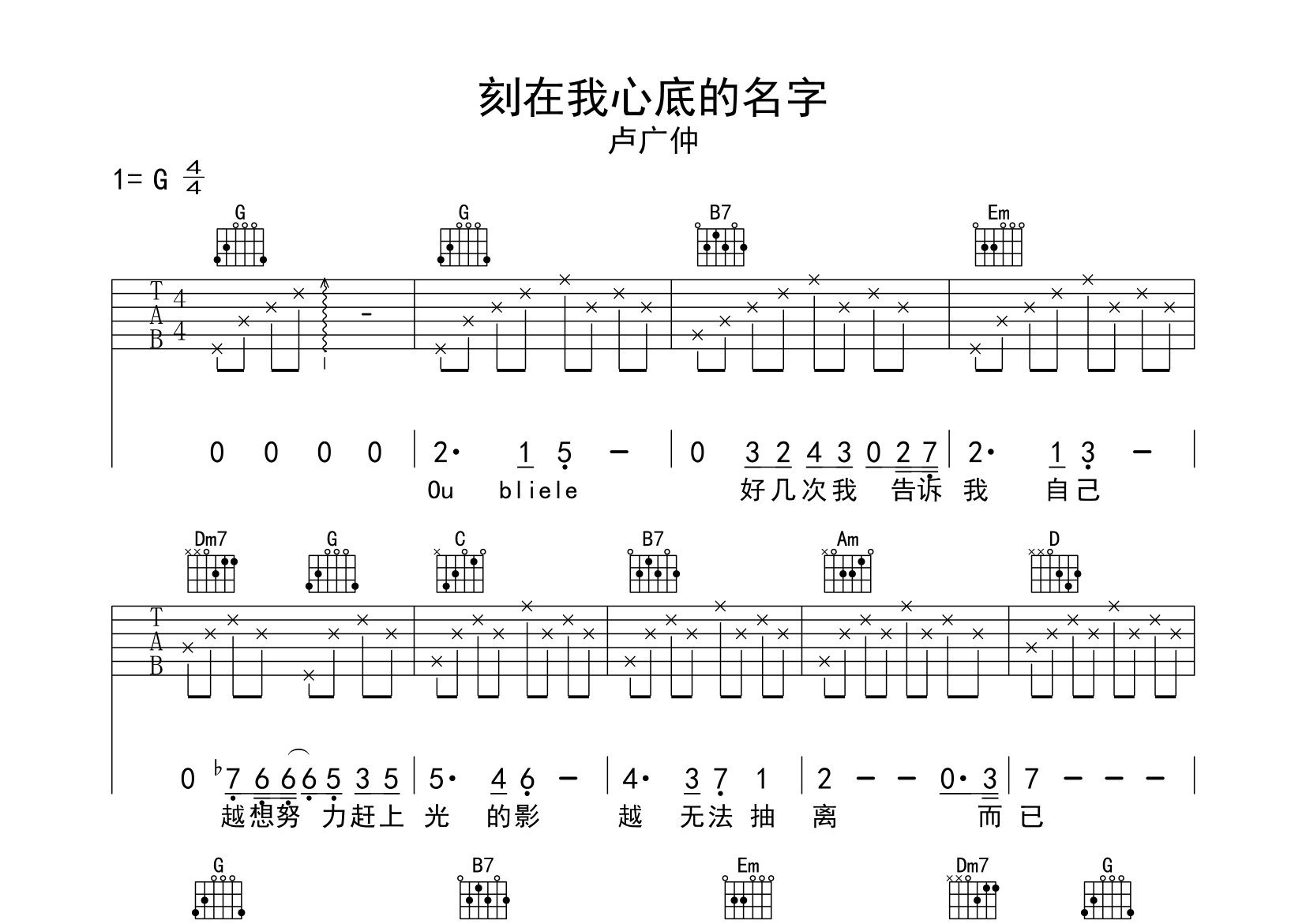 刻在我心底的名字吉他谱预览图