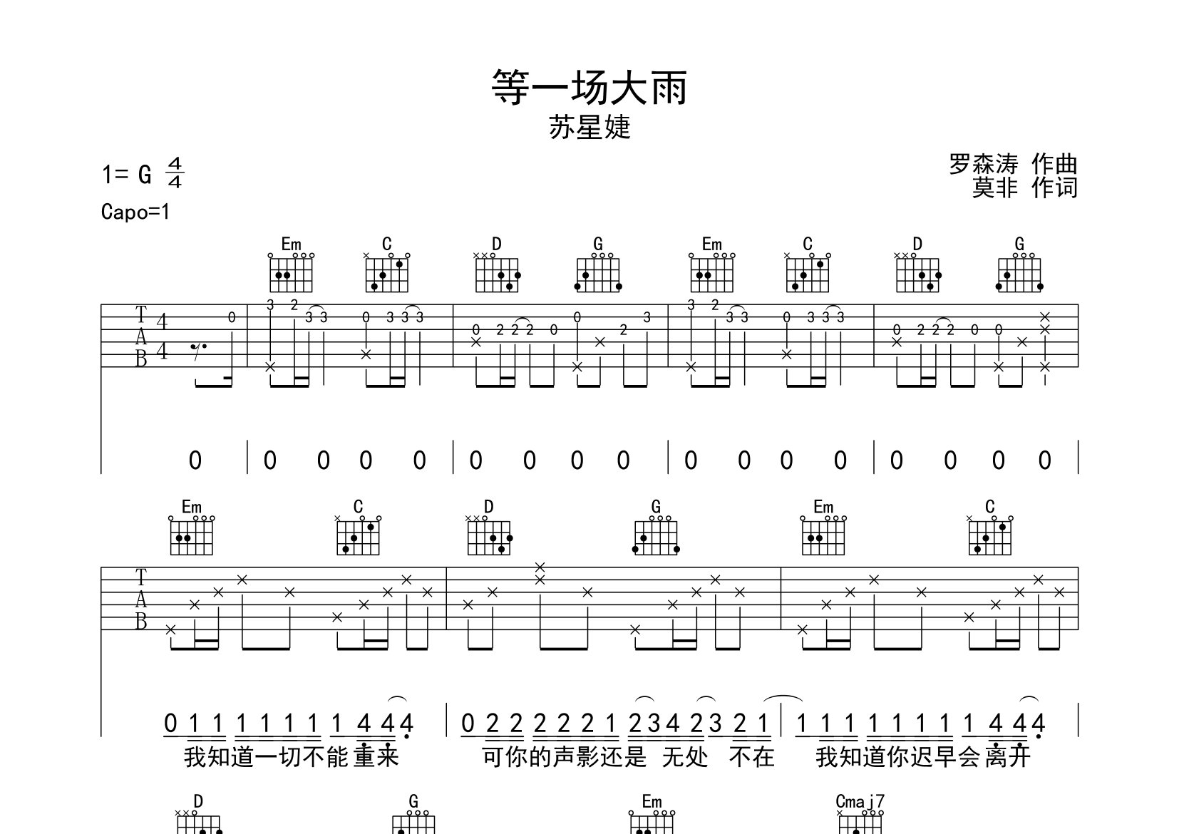 等一场大雨吉他谱预览图
