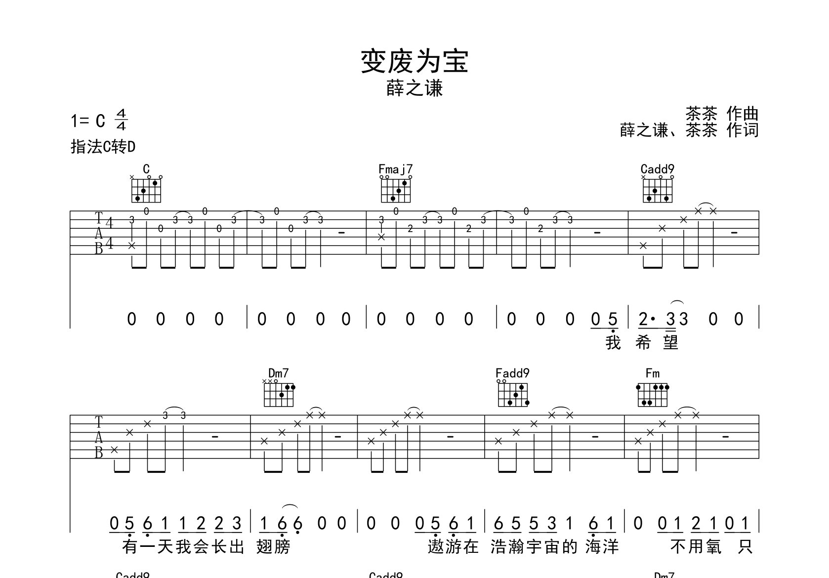 变废为宝吉他谱预览图