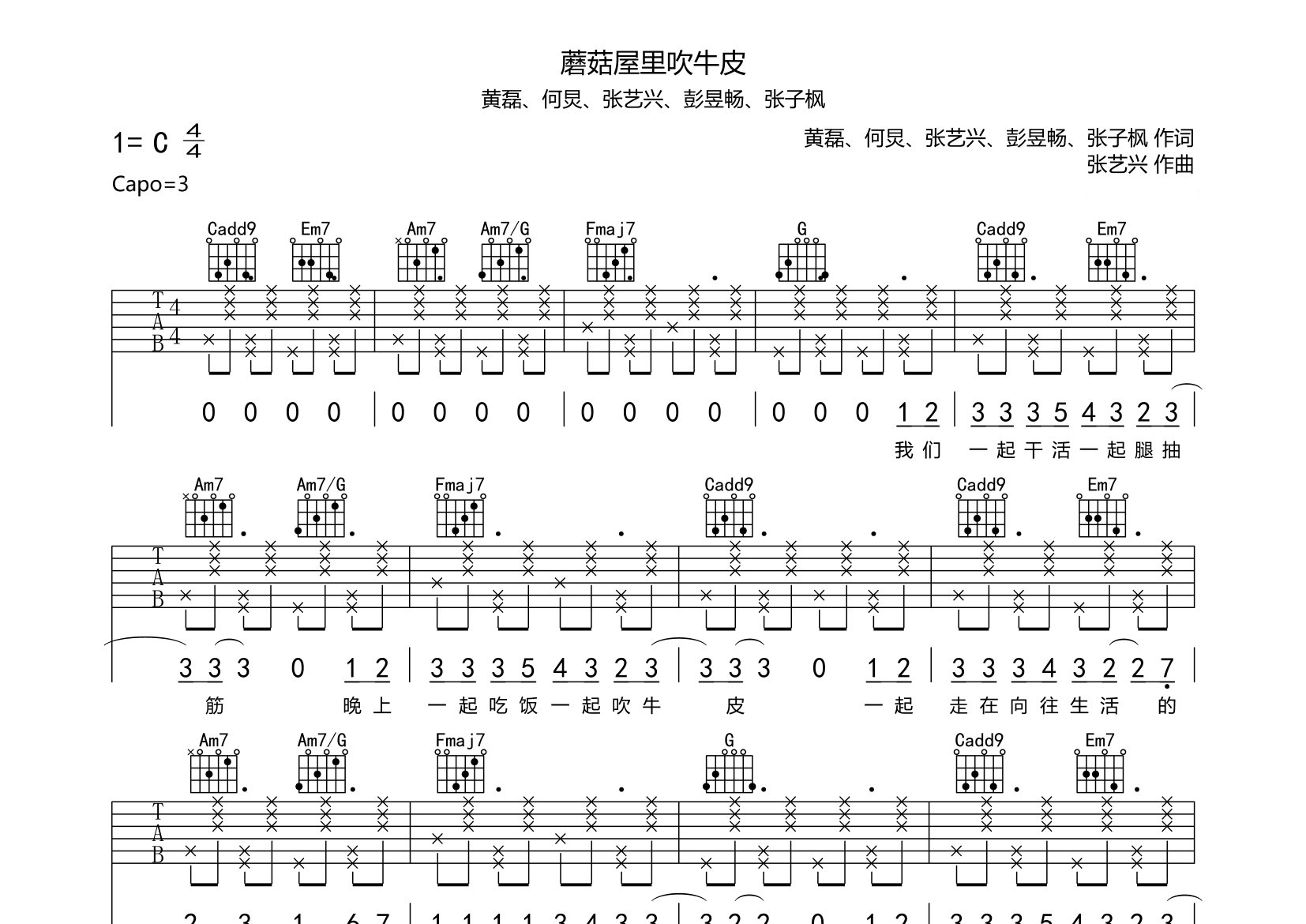 蘑菇屋里吹牛皮吉他谱预览图