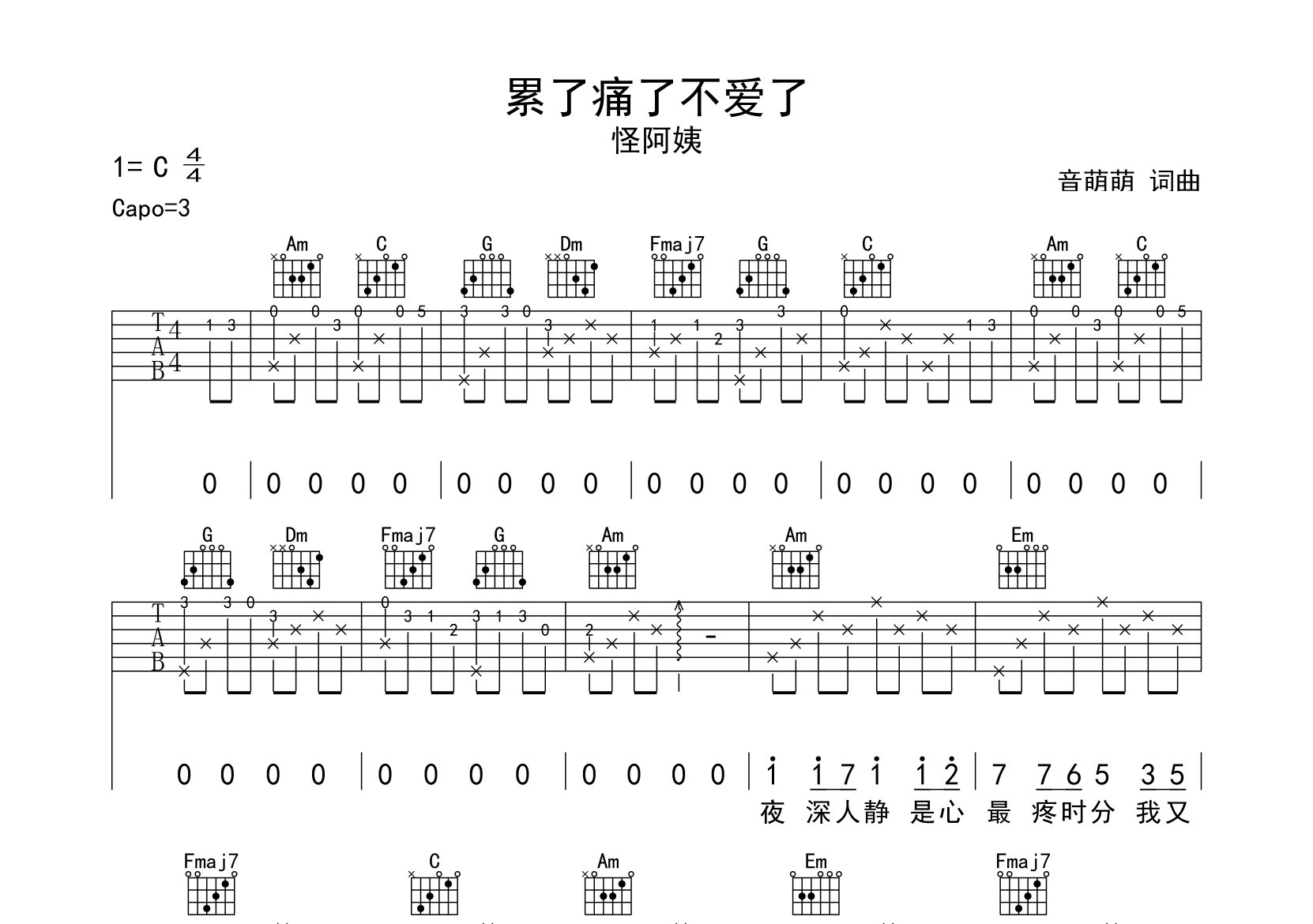 累了痛了不爱了吉他谱预览图