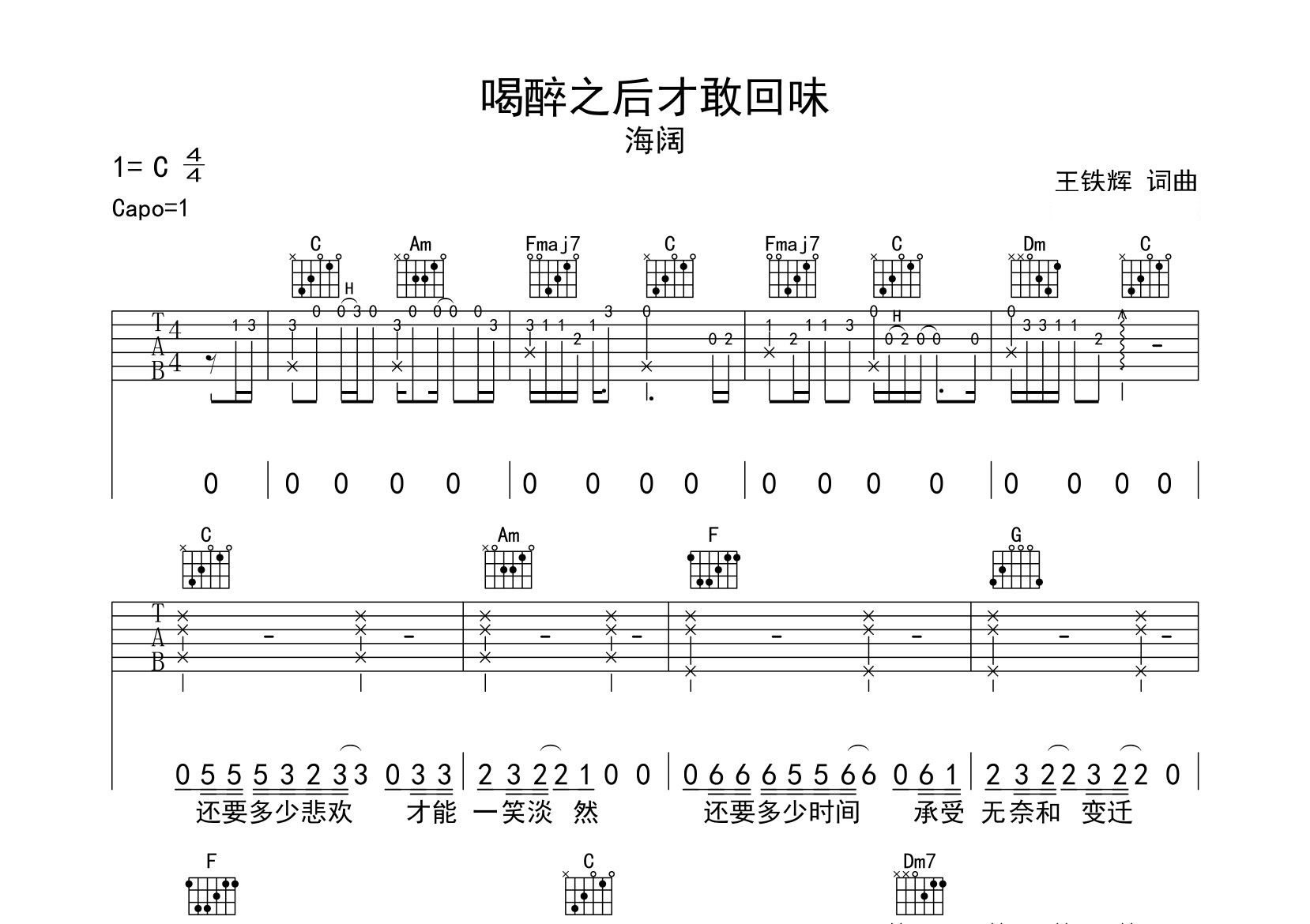 喝醉之后才敢回味吉他谱预览图
