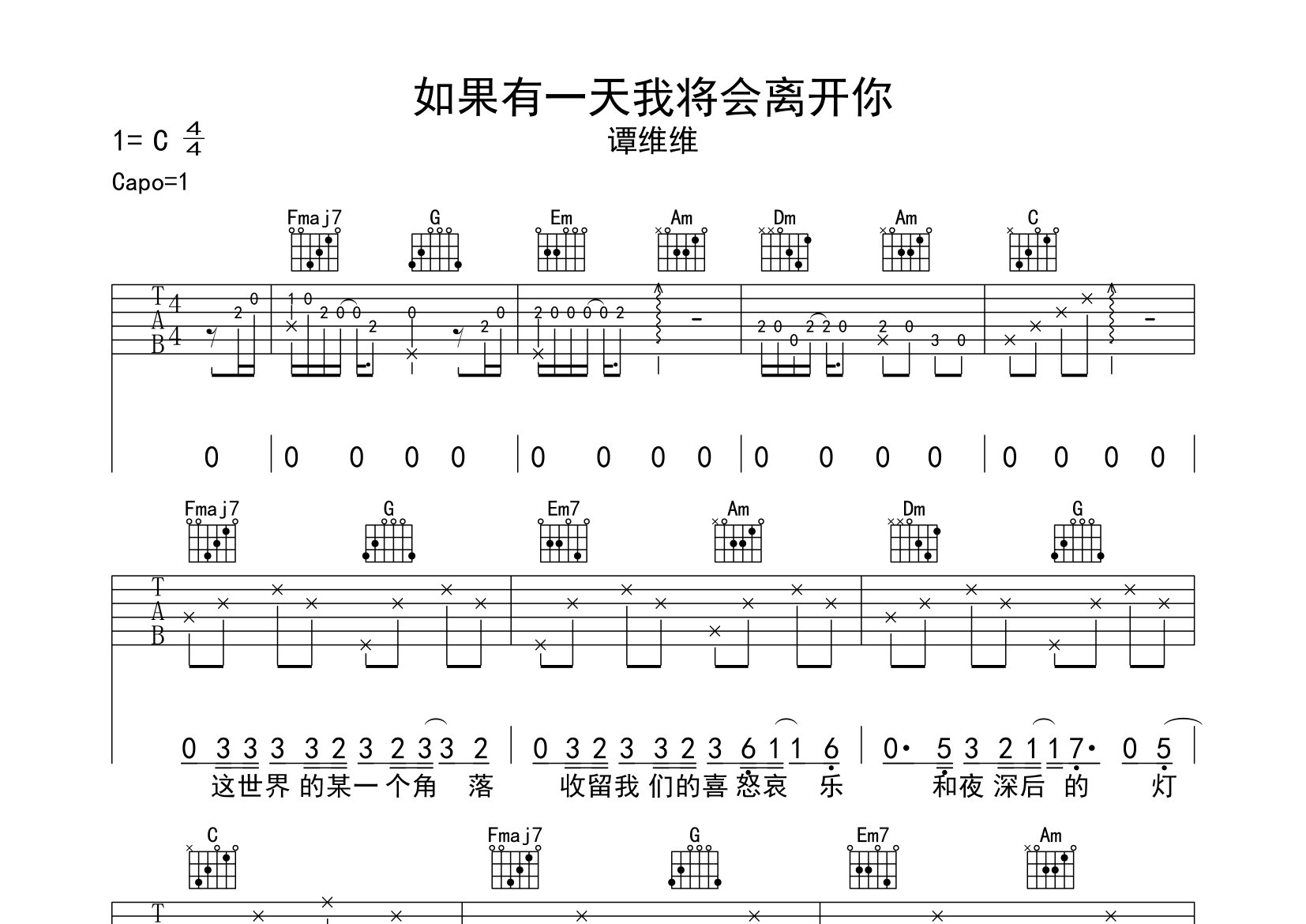如果有一天我将会离开你吉他谱预览图