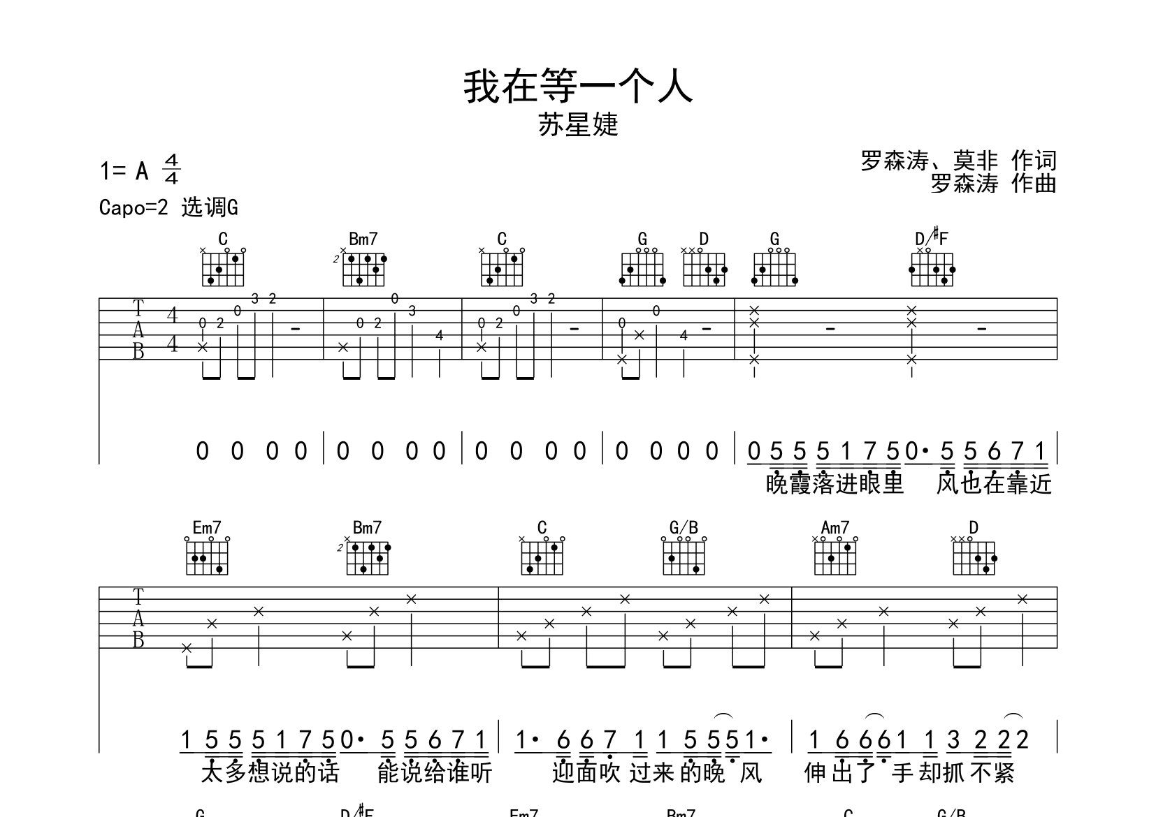 我在等一个人吉他谱预览图