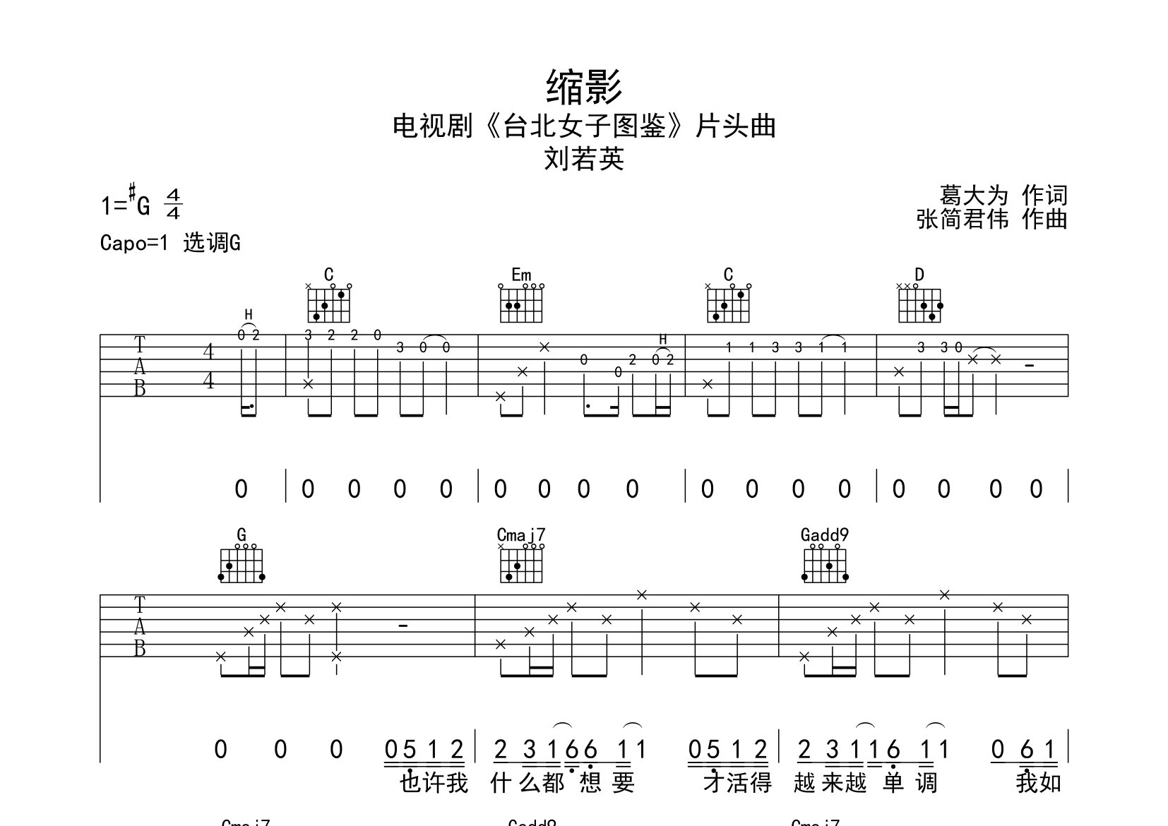 缩影吉他谱预览图