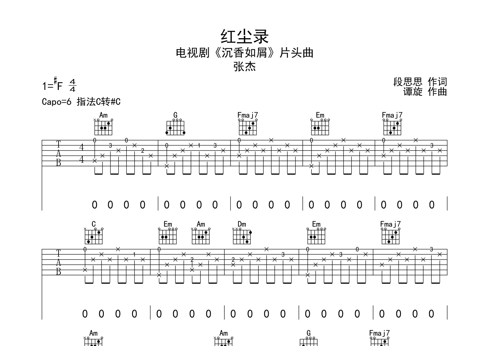 红尘录吉他谱预览图