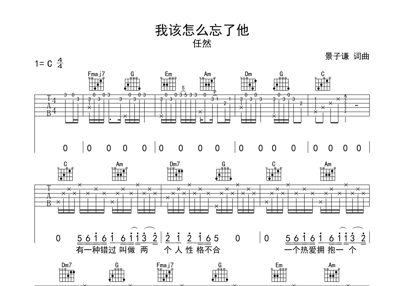 我该怎么忘了他吉他谱预览图
