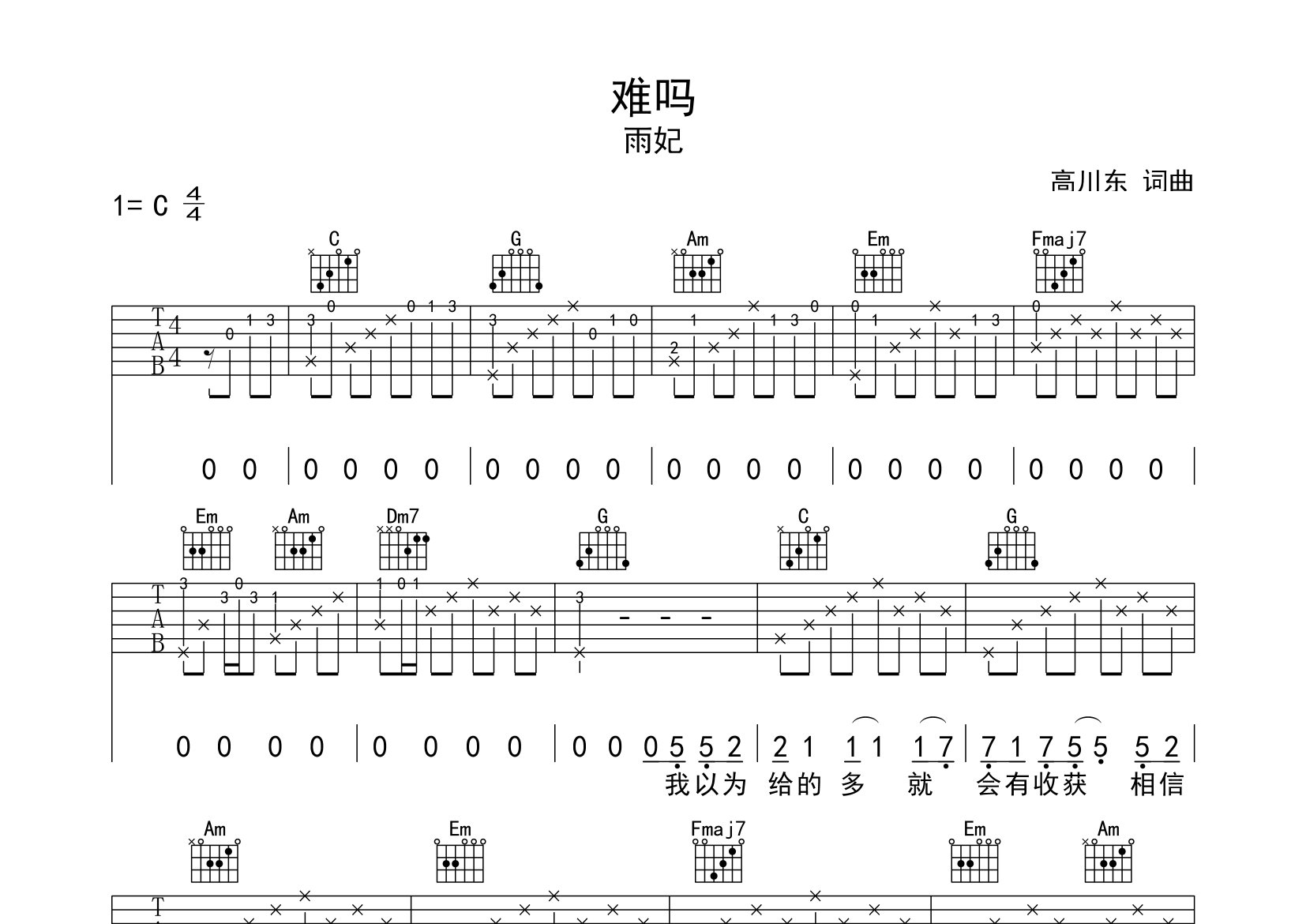 难吗吉他谱预览图